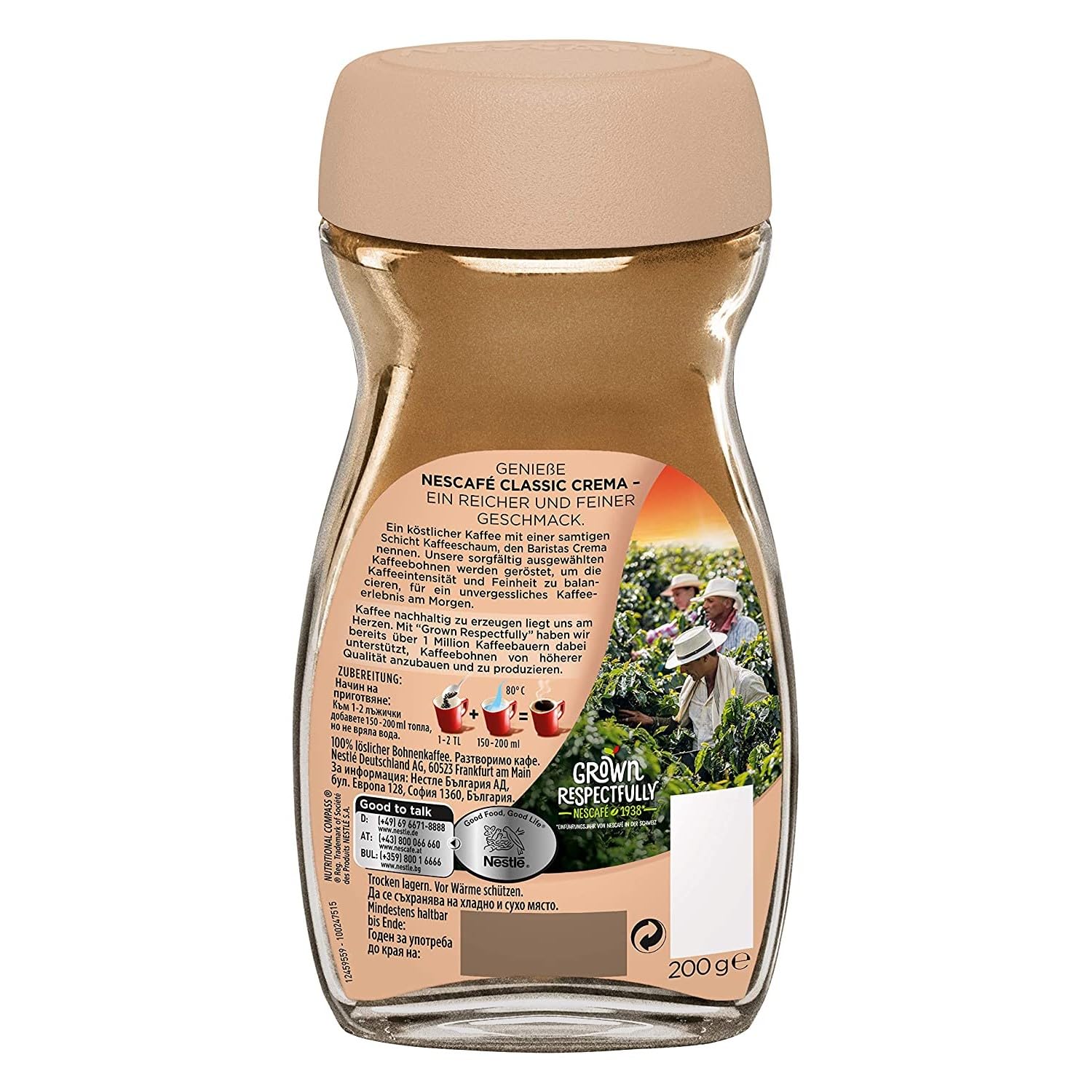 NESCAFÉ CLASSIC Crema, löslicher Bohnenkaffee aus mitteldunkel gerösteten Kaffeebohnen, kräftiger Instant-Kaffee mit samtiger Crema, koffeinhaltig, 6er Pack
