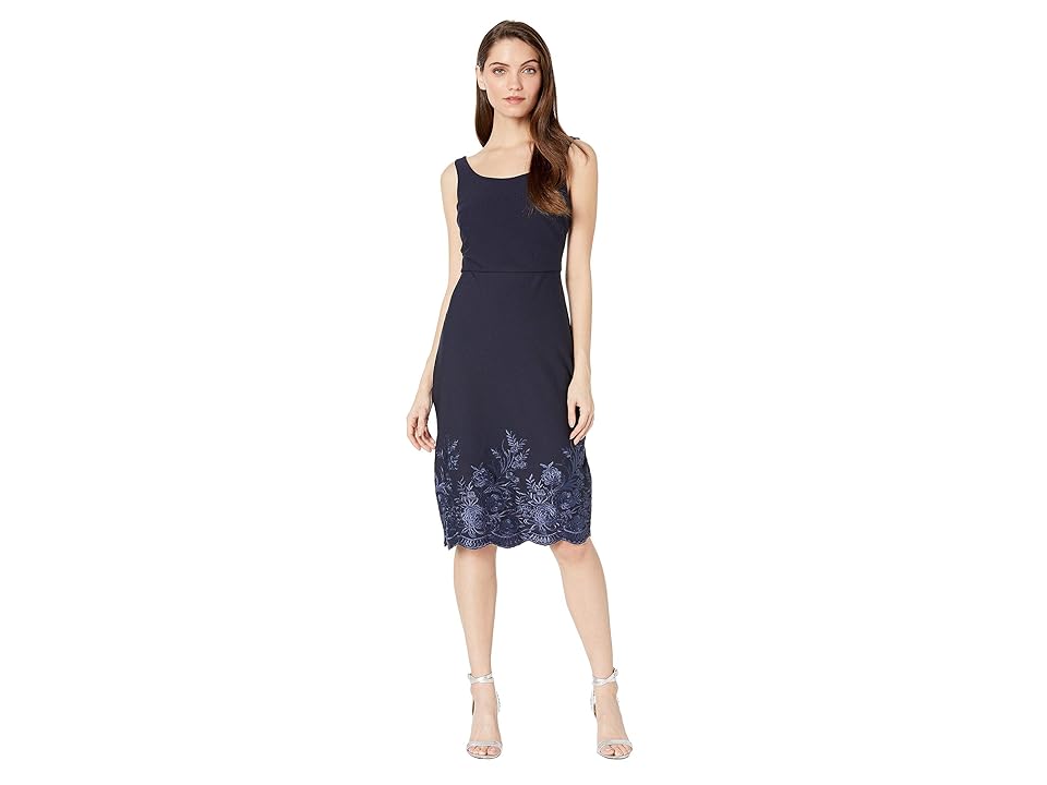 

Betsey Johnson Scuba Crepe Midi Dress with Embroidery (Navy) Women's Dress