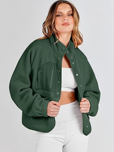 Miniatura 2 de ANRABESS Chaqueta de forro polar mullido para mujer, estilo casual, manga larga, recortada, con botones, con bolsillos