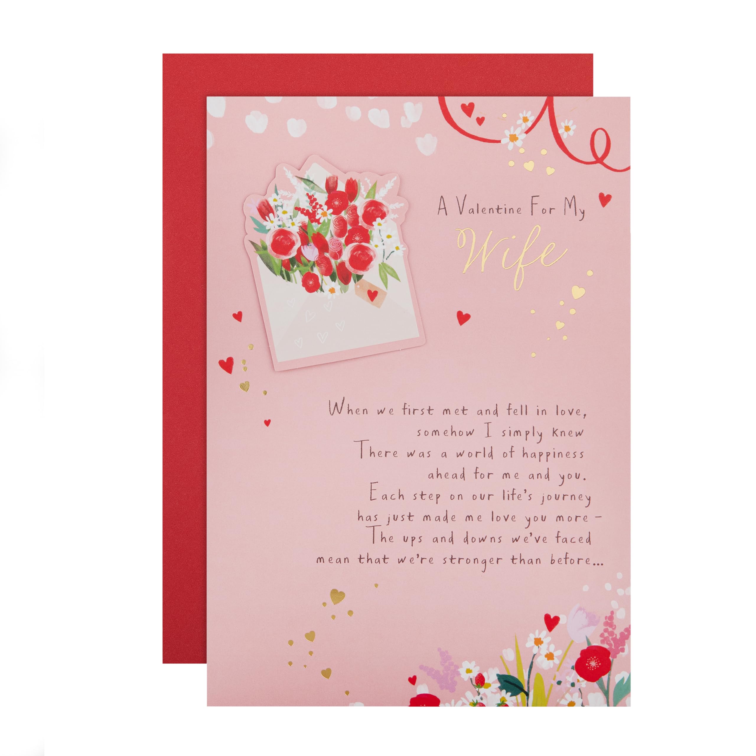 Hallmark Valentines Day Card for Wife, Flowers & Envelope Design, Love Letter, Pink, Red