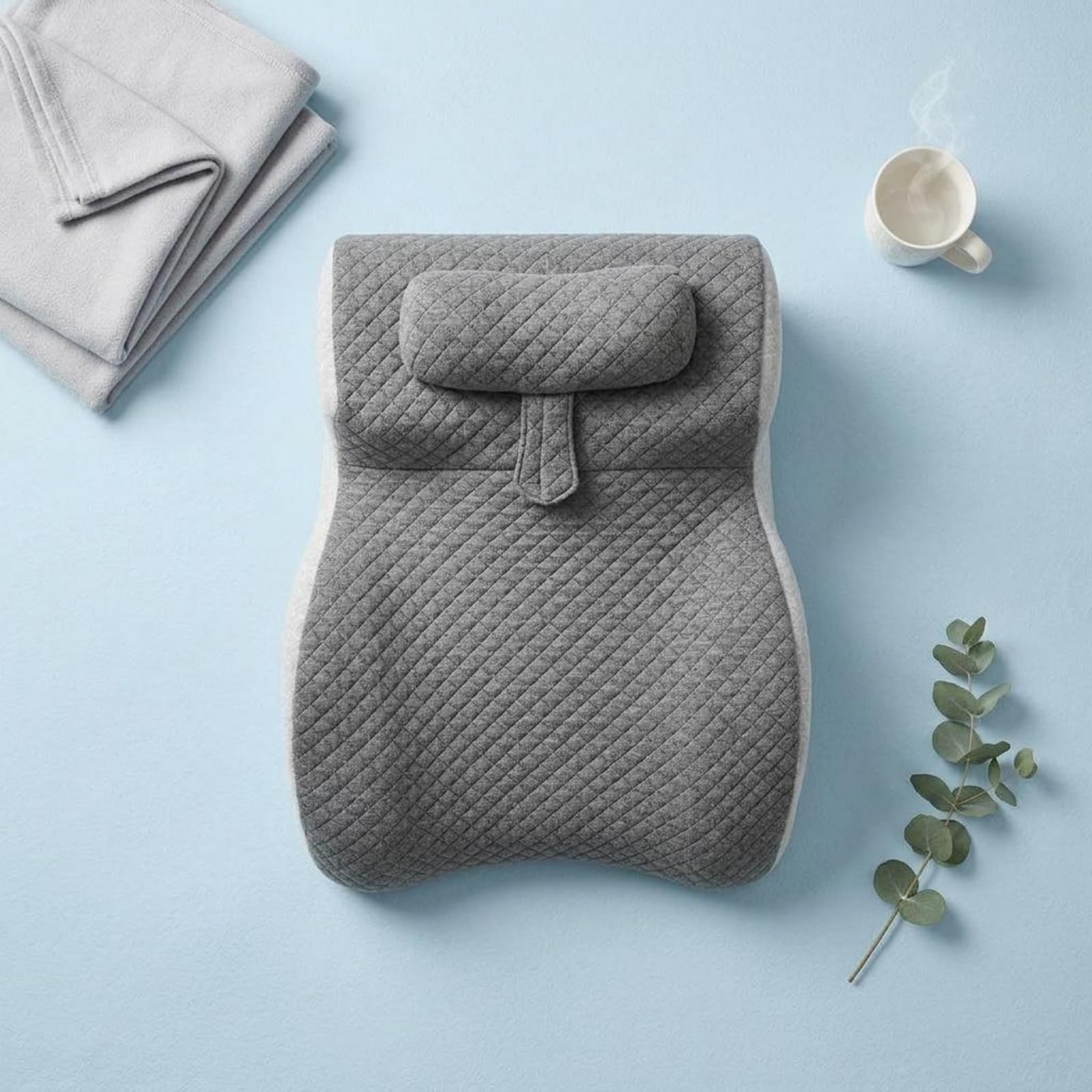 LOVIVER Almohada para Cama Almohada Ergonómica Cojín de Apoyo Cojín Corporal Cojín para Dormir con Espuma Viscoelástica y Diseño Contorneado Adecuada para Dormir Lectura y Uso de Móvil en Cama