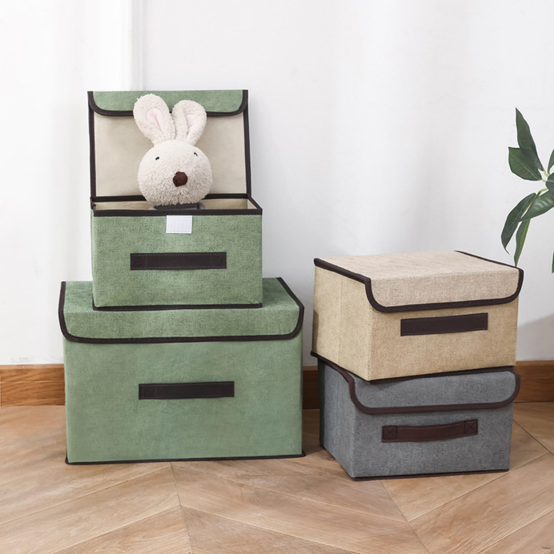 6 scatole portaoggetti pieghevoli con coperchio, in tessuto di lino, con coperchio e maniglie, per la casa, l'armadio (26 cm, 3 confezioni+36 cm)