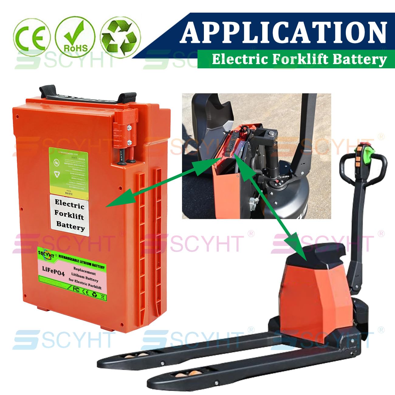 Batteria transpallet elettrico 24V 48V Batteria al litio per transpallet elettrico CBD20YLi Batterie ricaricabili per sollevatore telescopico con maniglia,48v20ah with charger