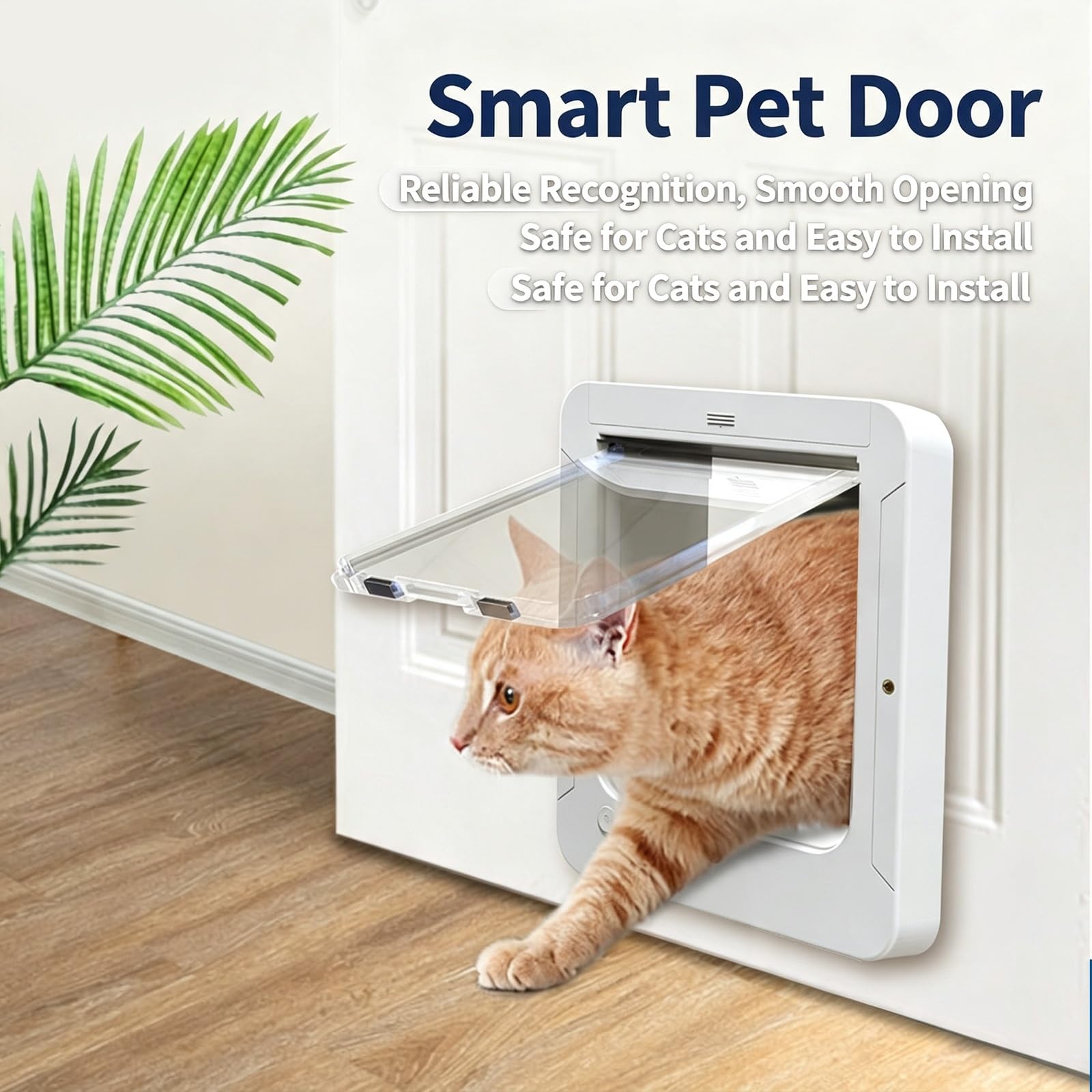 Puerta para Gatos con Microchip Selectiva | Solo sus gatos permitidos. 4 collares sensores + 1 control remoto para varios gatos(Brown,4 chips)