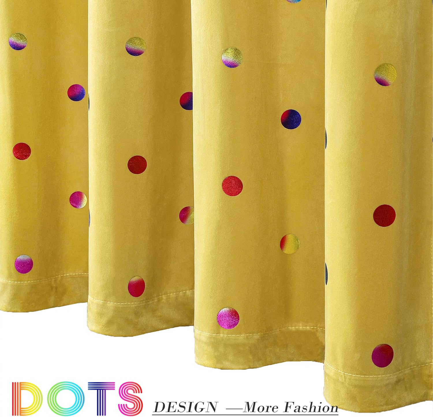 Yellow Luxury Velvet Blackout Curtains Metallic Polka Dots Printed Grommet Curtains Energy Saving Room Darkening Drapes for Kids Bedroom 95" inches Long Winter Window Drapes for Bedroom,52"Wide 2pcs
