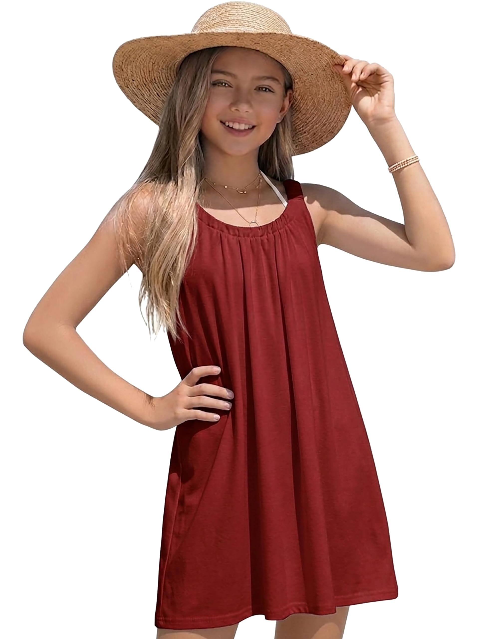 Girl's Beach Swim Cover Up Summer Sleeveless Tank Halter Dresses