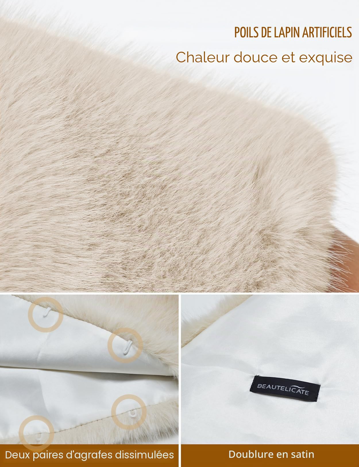 BEAUTELICATE Châle Étole En Fausse Fourrure Cape De Femme Mariage Hiver Boléro Fourrure Sur Robe de Soirée Mariée Demoiselle d'honneur Cérémonie Fête