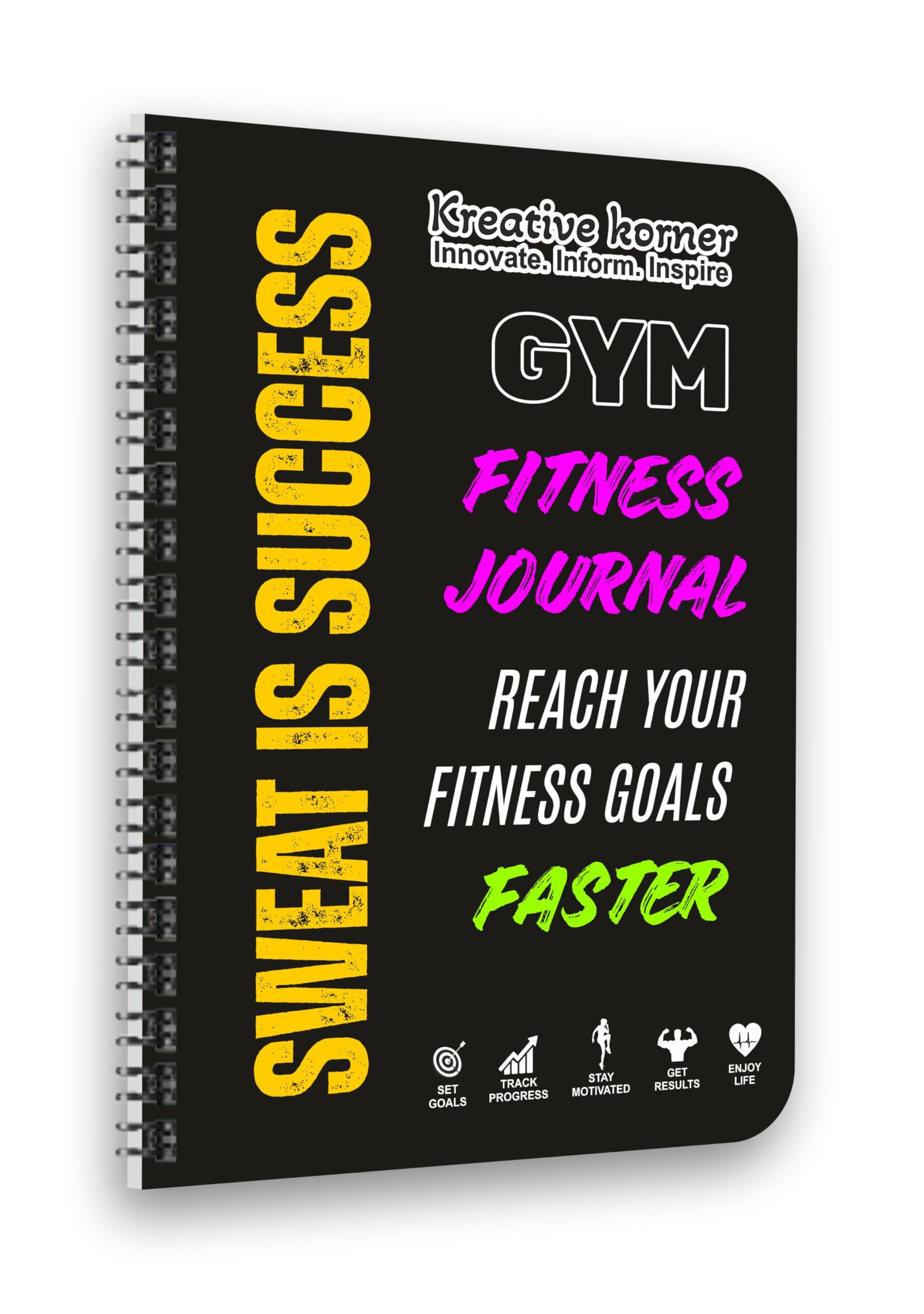 Kreative Korner Fitness Journal, Food and Exercise Tracker Notebook, 8-Week Progress Planner with Meal Log and Workout Diary, 14.7 x 20.8 cm