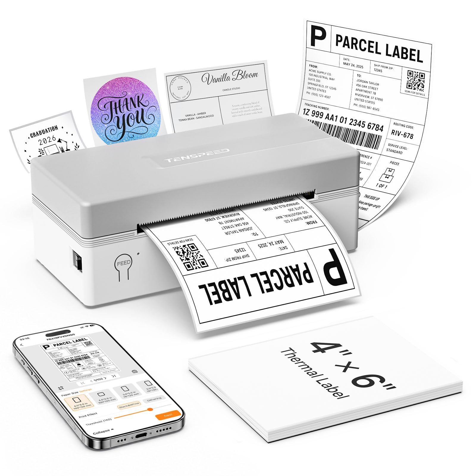 Bluetooth Thermal Shipping Label Printer, Wireless 4x6 Label Printer,Gray