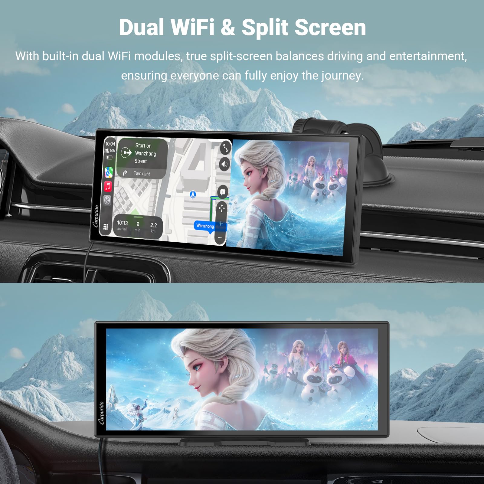 Carpuride W125P CarPlay Ekran z Net-flix YouTube, Bezprzewodowym CarPlay & Android Auto, 11,26" HD Dotykowy Ekran z 1080P Cofania Kamera, Android OS, Podzielony Ekran, OTA, Nawi/Siri, BT Trans, FM/AUX