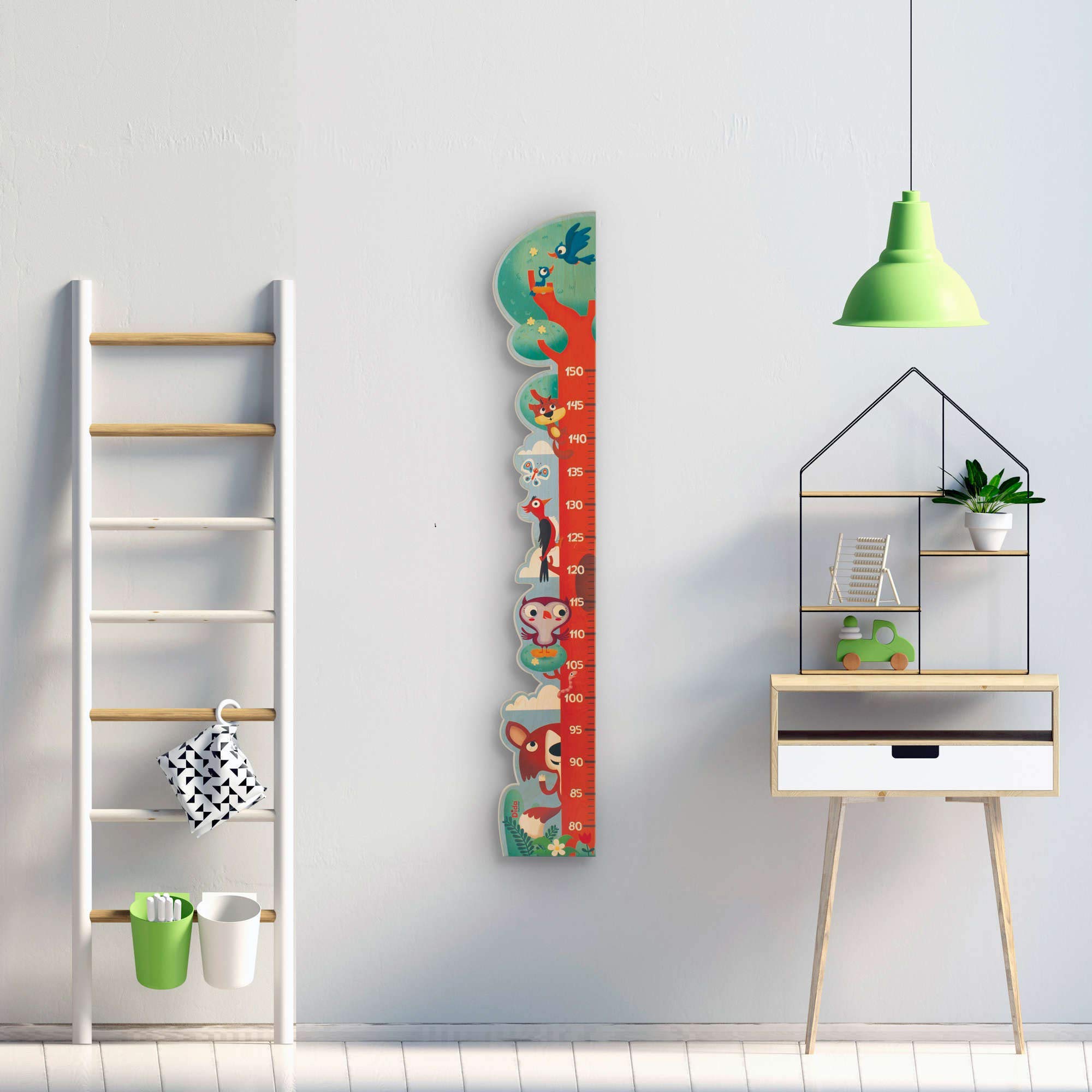Dida - Metro de Pared "Árbol Zorro" de Madera para Niños, Gráfico de Crecimiento hasta 150 cm, Medidor de Altura con Animales del Bosque para la Habitación Infantil