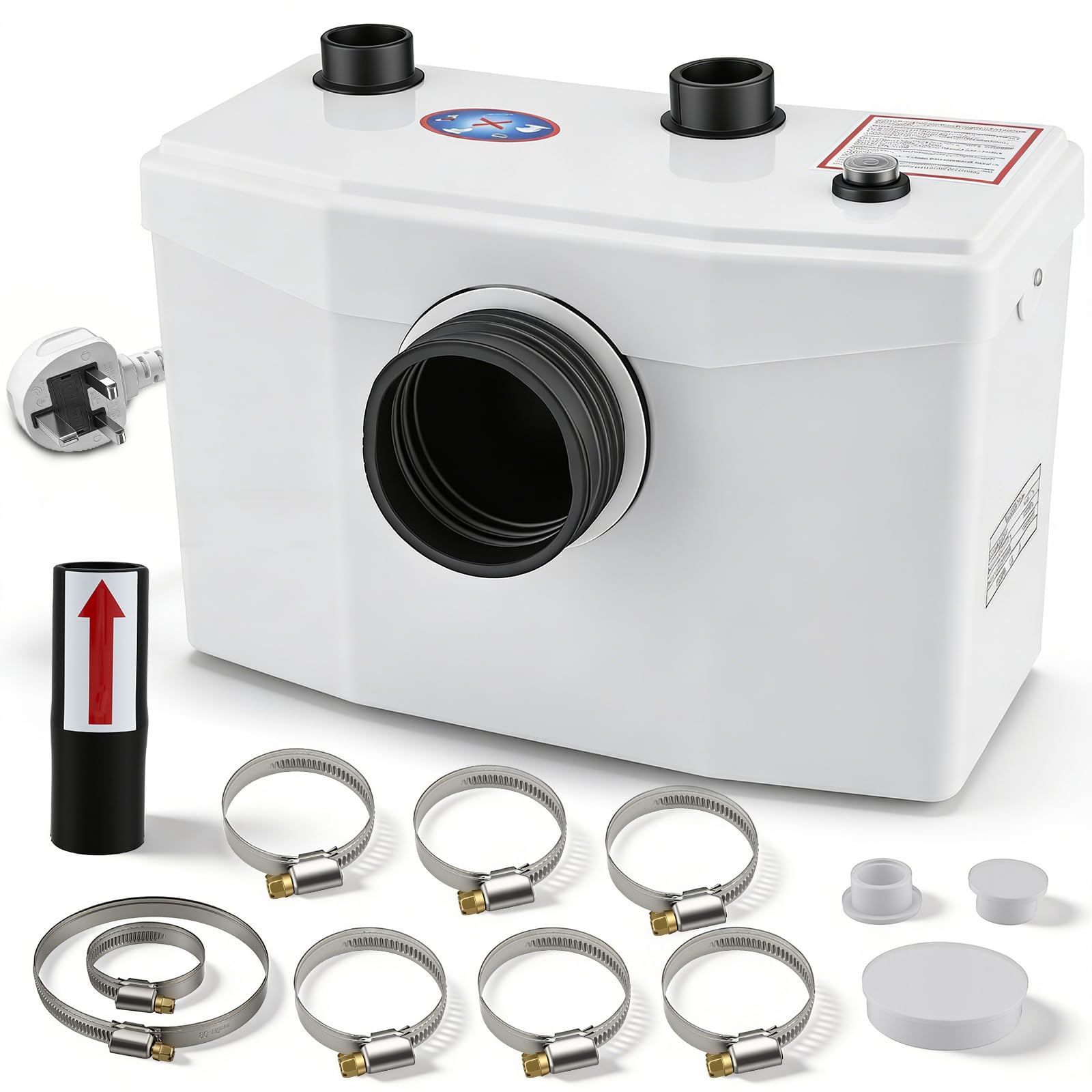 Bomba Maceradora, 600W Bomba Sanitaria de Aguas Residuales, Triturador Sanitario Compacto, 240L/Min, 8M Distancia de bombeo vertical, para Inodoro, Lavabo, Ducha, Lavadora, para Suspendidos