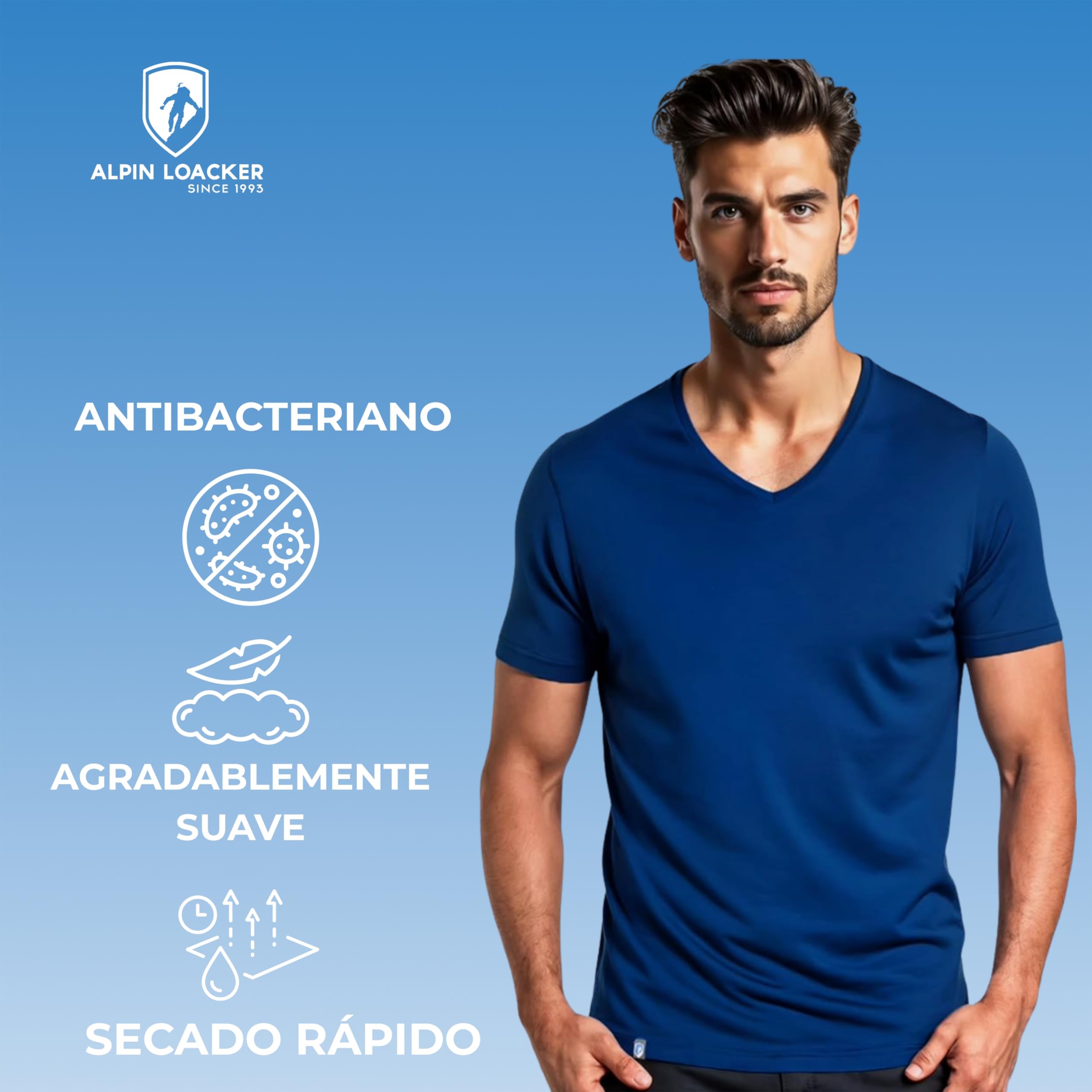 ALPIN LOACKER Camiseta de Cuello en V de Merino para Hombre, Manga Corta, Camiseta antisudor, Camiseta de Merino con Cuello en V, Prenda térmica Transpirable