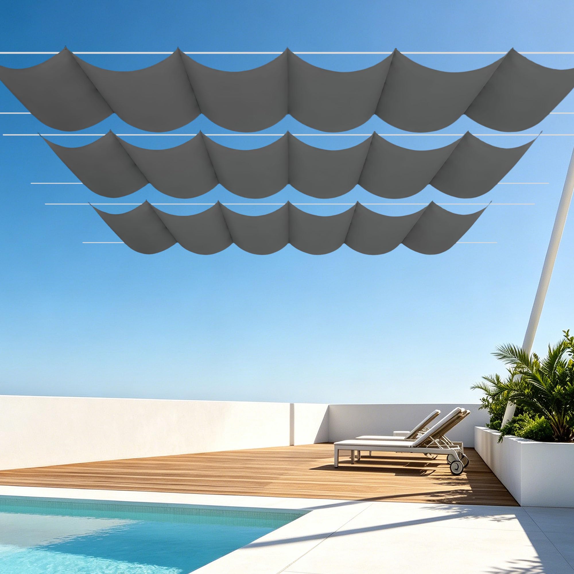 Toile ombrage rétractable terrasse et grand balcon rideau vague gris 200x500cm