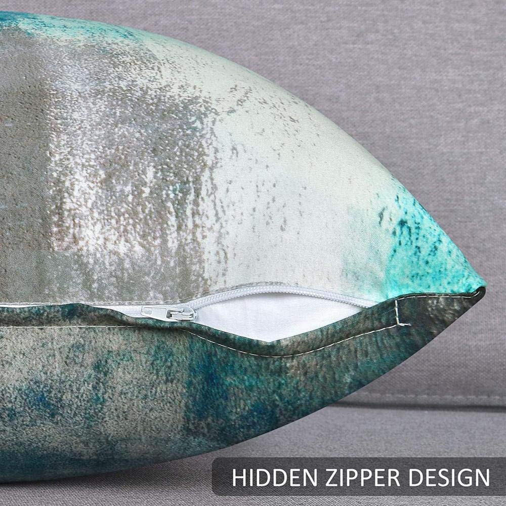 Fodere Per Cuscini Decorativi 2 Pezzi – Verde Acqua E Grigio – 45x45 Cm (18x18 Pollici), Lavabili, Per Divano, Letto E Soggiorno - 3