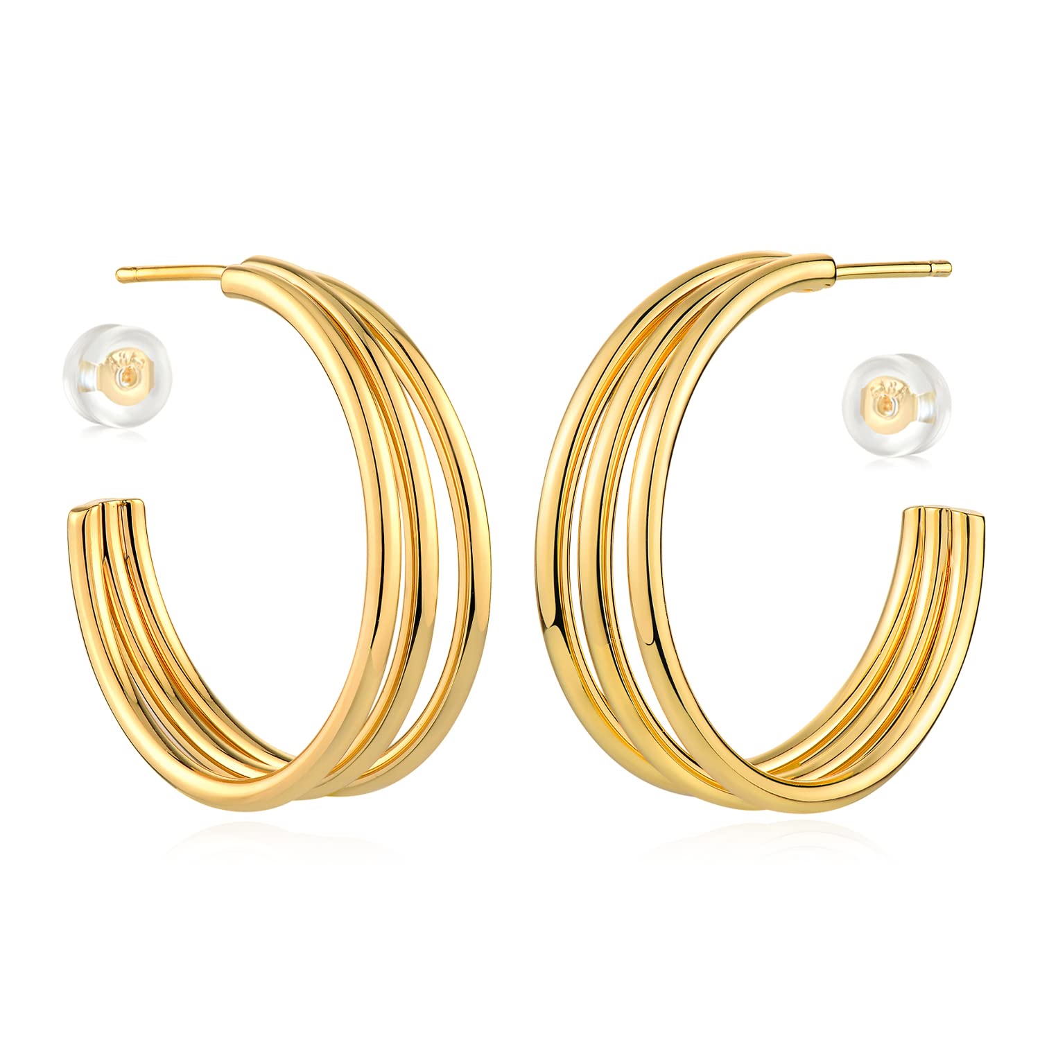 MYEARSWomen Hoop Earrings Gold Open C Shape 14K Gold Filled Small Simple Handmade Hypoallergenic Everyday Illusion Jewelry