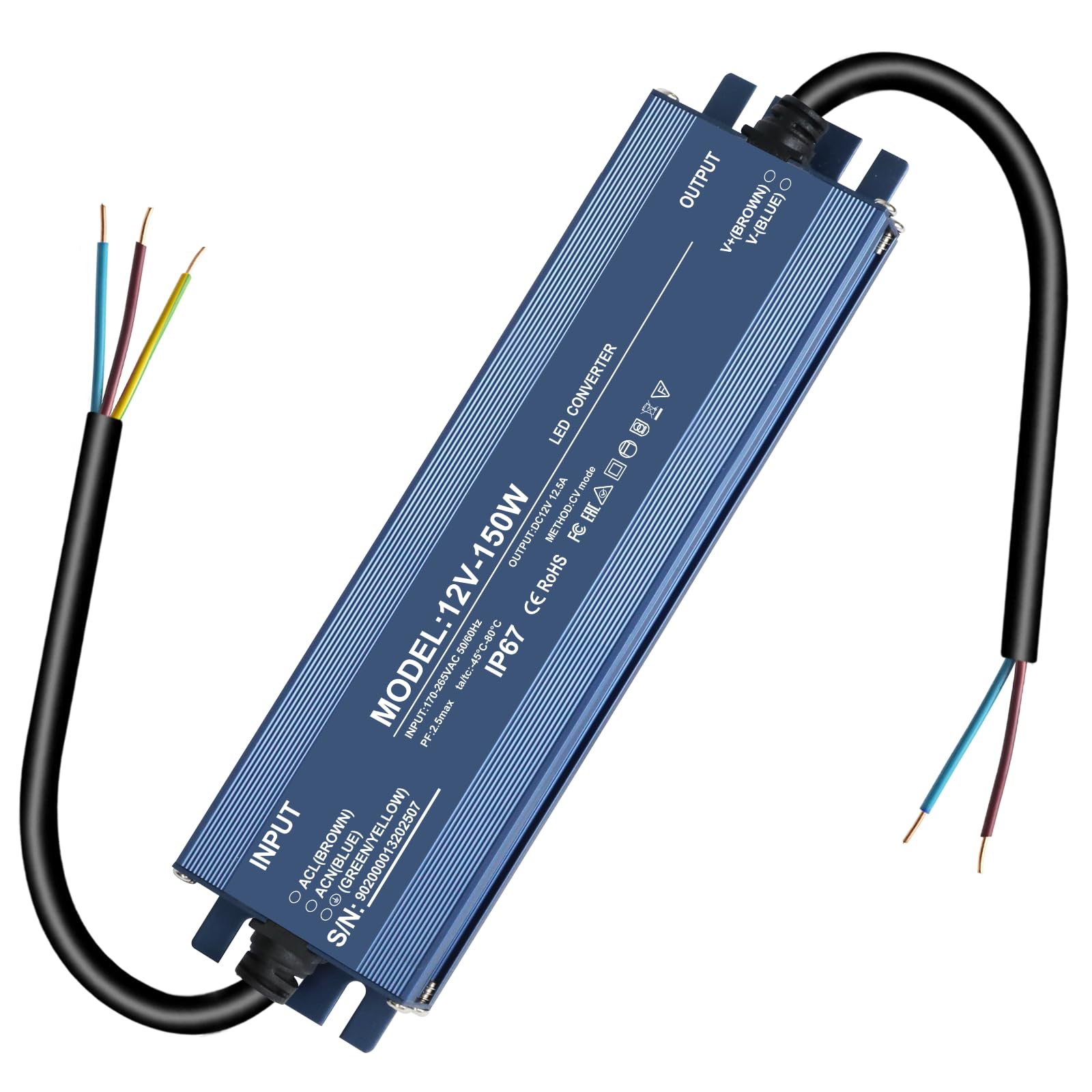Transformador 220v a 12v 12.5A 150w, alimentacion 12v 150w, IP67 Impermeable, fuente 12v 150w, Sin ruido/sin parpadeo de LED para bombillas y tiras LED MR16 GU5.3 MR11 G4, no regulable