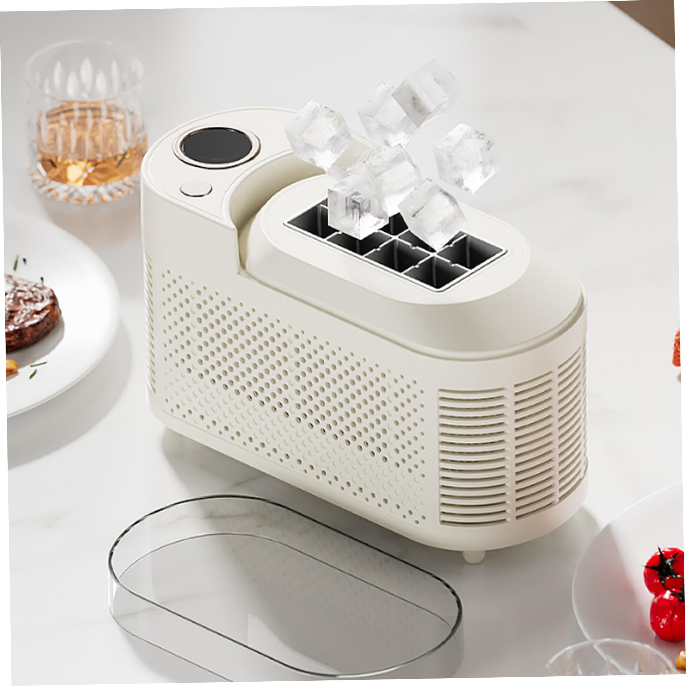 Máquina para Hacer Hielo, máquina para Hacer Hielo portátil de 8 Rejillas, producción rápida pequeña de 10 a 15 Minutos para el hogar, Camping, automóvil y más, Color Blanco