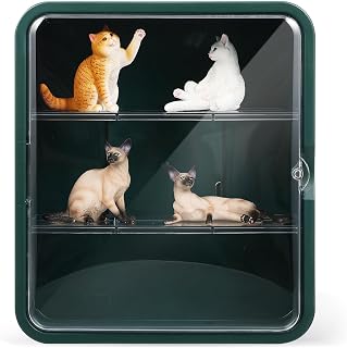 Green Plastic Dust Display Cabinet with Removable Shelves and Magnetic Door | Window, Adjustable Shelf Height, Sturdy Organizer for Retail Stores and Home