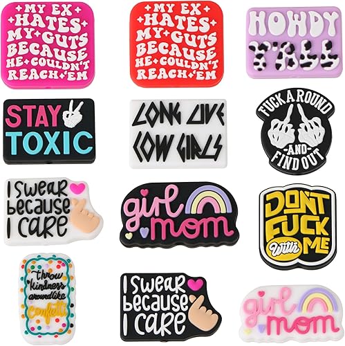 12 cuentas focales de silicona para bolígrafos, personajes, palabras divertidas, cuentas de silicona con formas variadas para hacer llaveros y