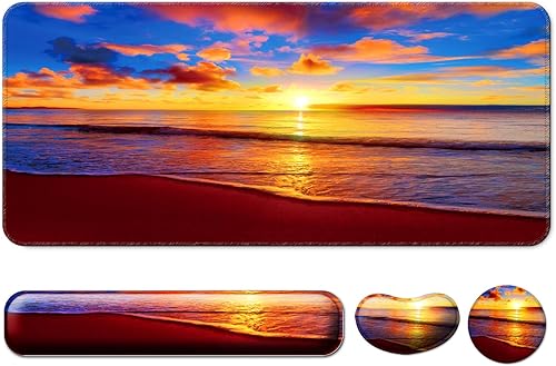 Reposamuñecas para teclado + alfombrilla para mouse con soporte para muñeca + alfombrilla de escritorio + posavasos 4 en 1, alfombrilla de mouse XXL