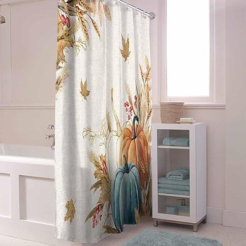 Miniatura 4 de Cortina de ducha de calabaza de otoño, hojas de trigo y calabaza, cortinas de ducha para decoración de baño, otoño, Acción de Gracias, cosecha,