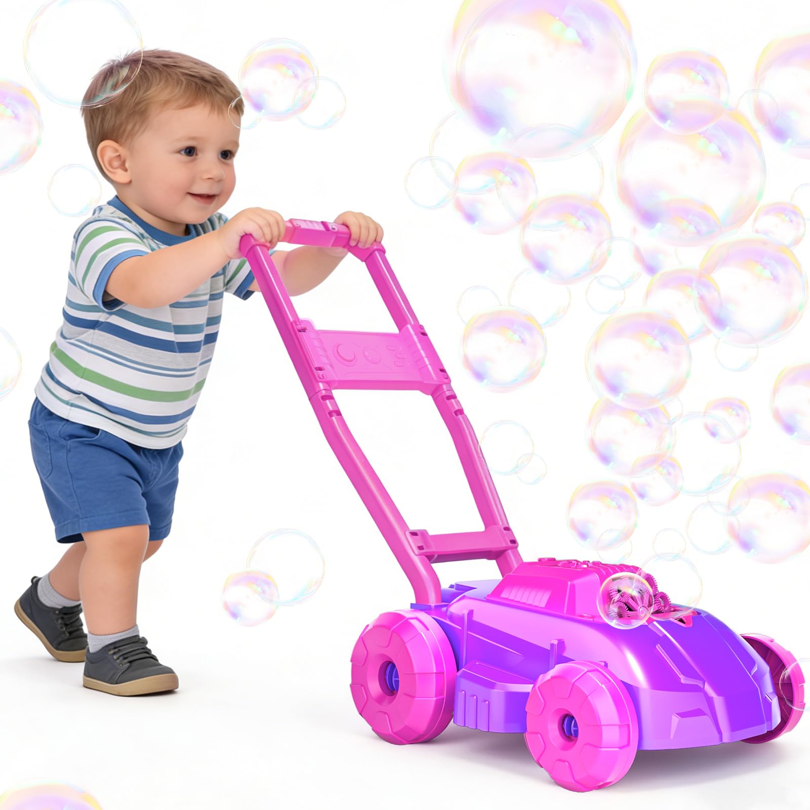 Rasenmäher Seifenblasenmaschine Kleinkinderspielzeug, Sommer Outdoor Spielzeug Spiele, Seifenblasenmaschine für Kleinkinder Vorschulkind Jungen Mädchen Geburtstag, Rosa