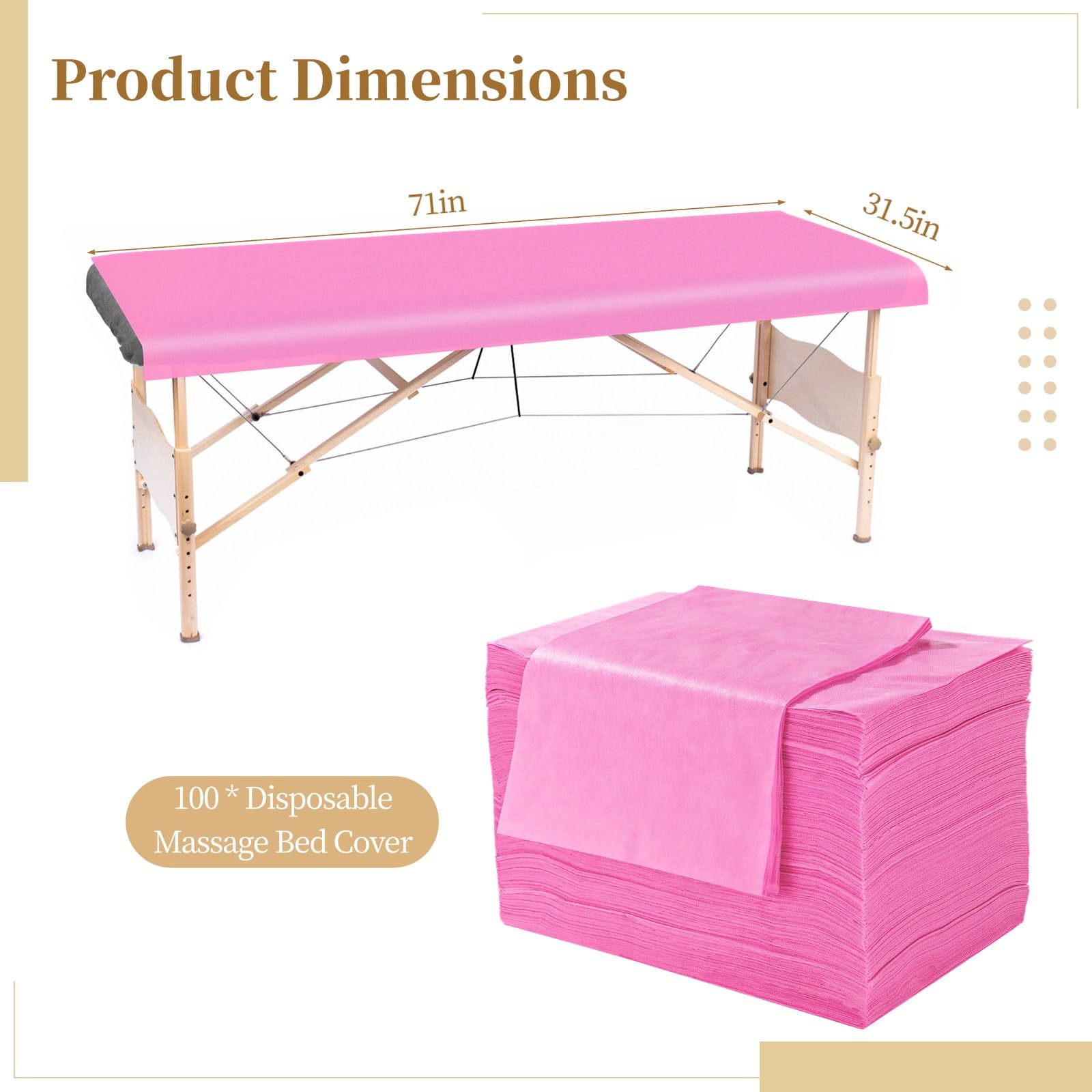 100 hojas desechables para mesa de masaje, 71 x 31.5 pulgadas, fundas desechables de cama de masaje de tela no tejida transpirable, sábana de higiene de un solo uso para centros de spa, salones de