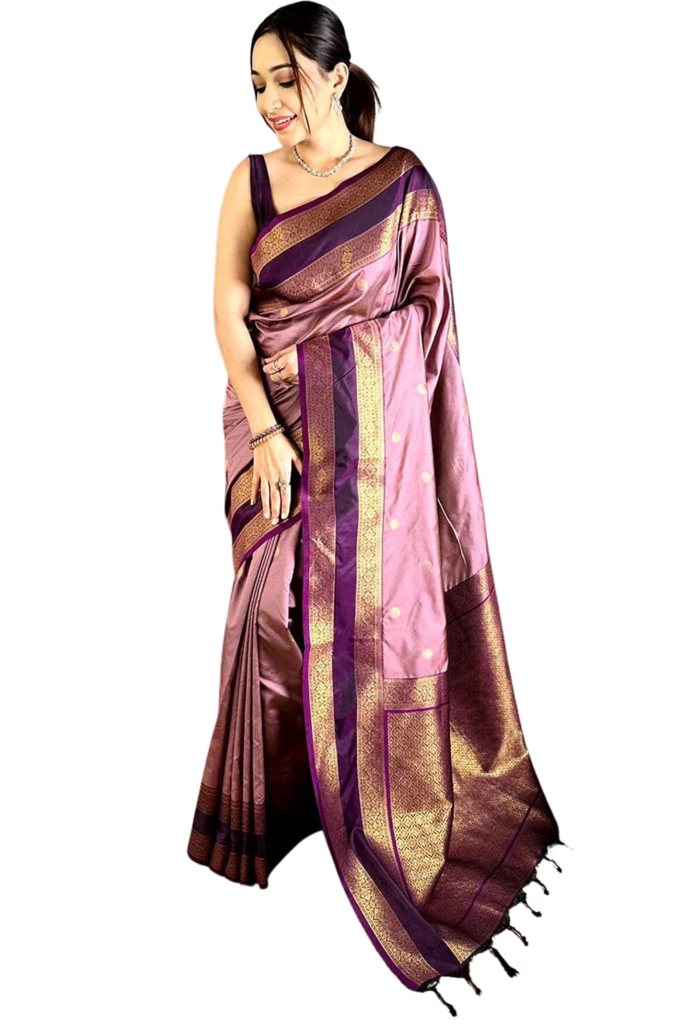 Women's Kanjivaram Pure Soft Silk Saree With Unstiched Blouse Piece (Light-Pink)-image-27