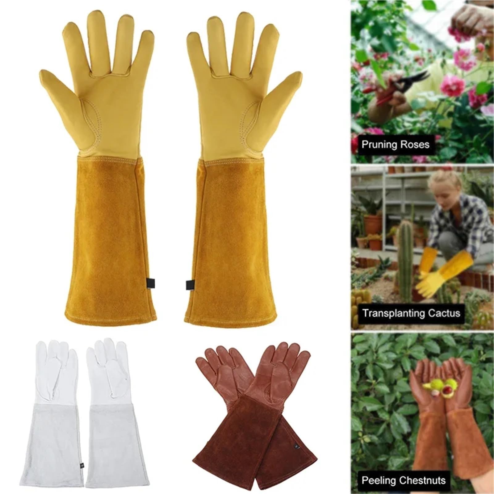 Guanti Da Giardinaggio 1 paio di guanti da giardinaggio resistenti for potatura di rose, guanti da giardino for saldatura a maniche lunghe, a prova di spina Per Attrezzi Da Giardino, Meccanici(Brown,L