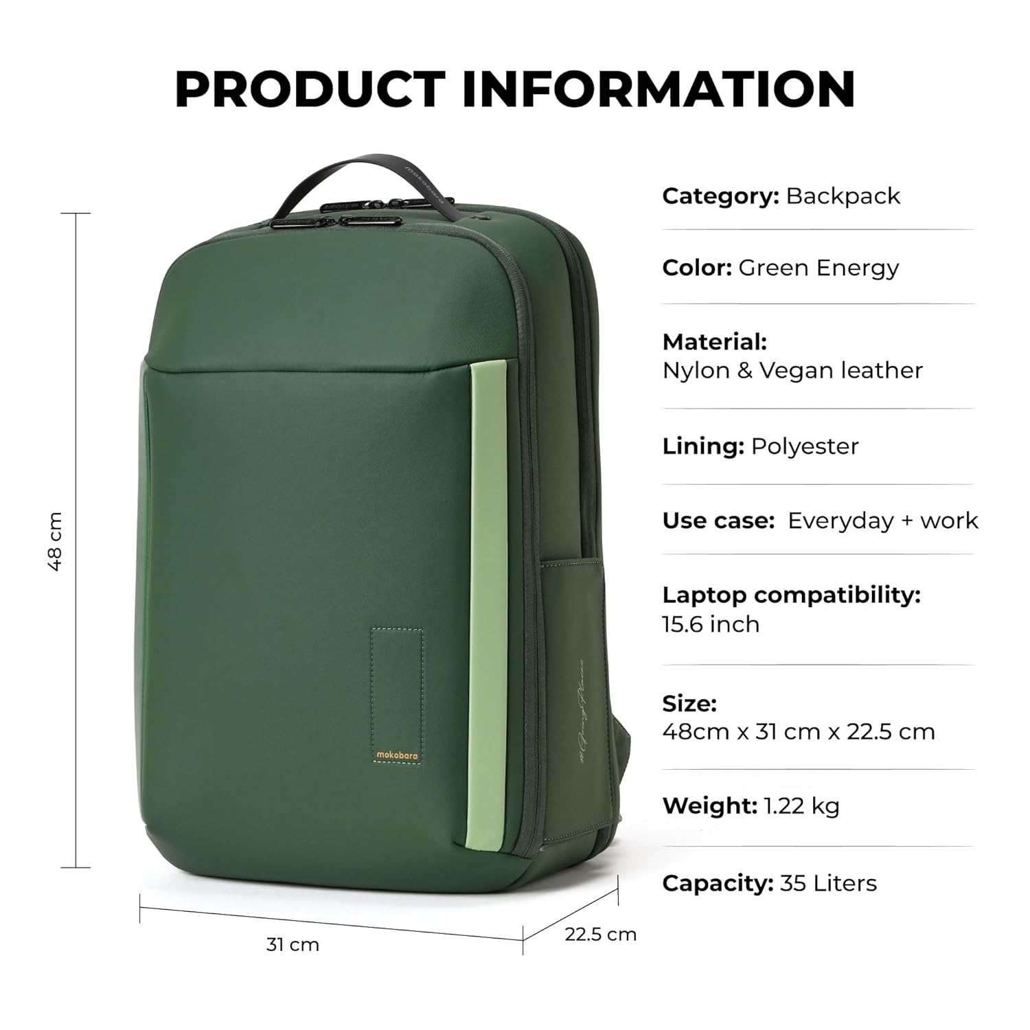 MOKOBARA The Autopilot Backpack Fits 15.6 Inch Laptop, 35L Capacity Premium Durable Nylon and Vegan Leather Green Unisex Multipurpose Laptop Backpack | Ideal for Office, Travel, School (Green Energy) 23 71zlBzalVfL. SL1500