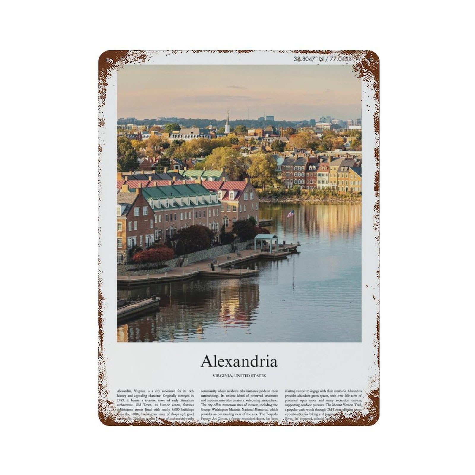 xiaoxiaoshen Alexandria Virginia, United States, USA City Scenery Wall Decor Art Metal Tin Poster Modern Home Decor Art Home Bar Shop Decorations Vintage Sign 40x30cm