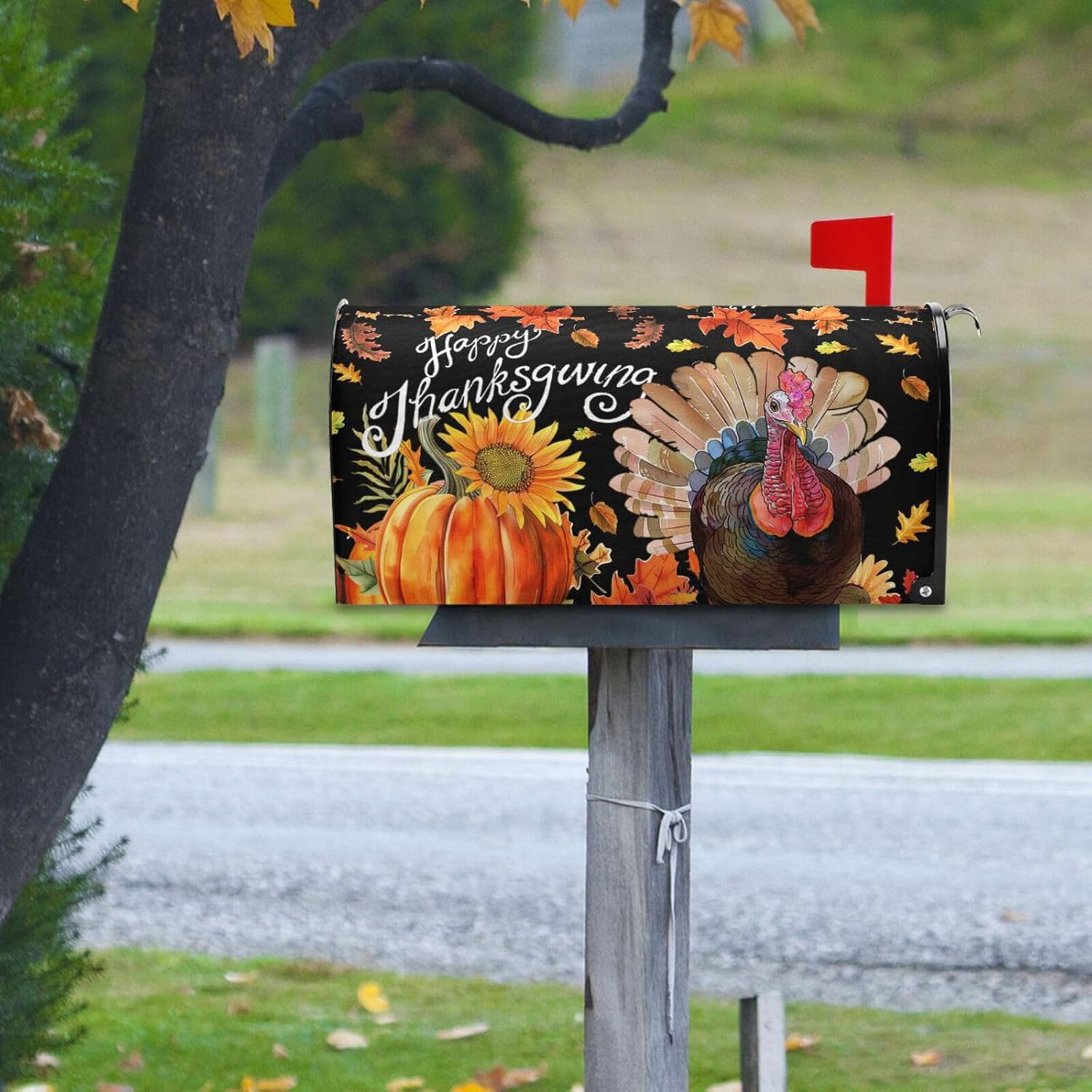 Wamika Thanksgiving Day Sunflower Turkey Pumpkin Mailbox Cover Magnetic Standard Size,Autumn Give Thanks Letter Post Box Cover Wrap Decoration Welcome Home Garden Outdoor 21" Lx 18" W