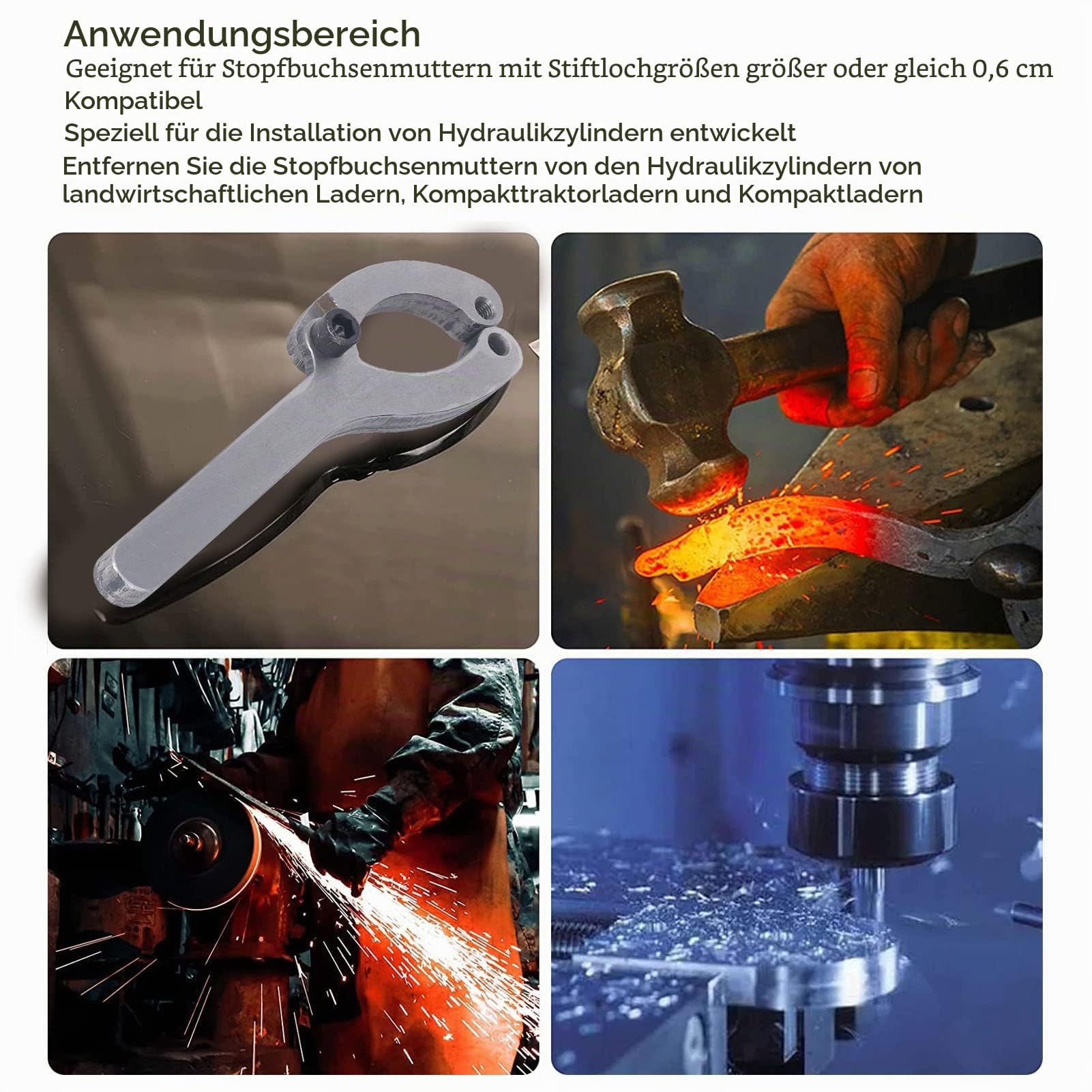ViaGasaFamido Stopfbuchsenschlüssel aus Legiertem Stahl Bagger-Öldichtungsschlüssel Ersatz, 20 Bis 210 Mm Verstellbarer Stopfbuchsenschlüssel mit Stiften Zum Entfernen von Hydraulikzylindern