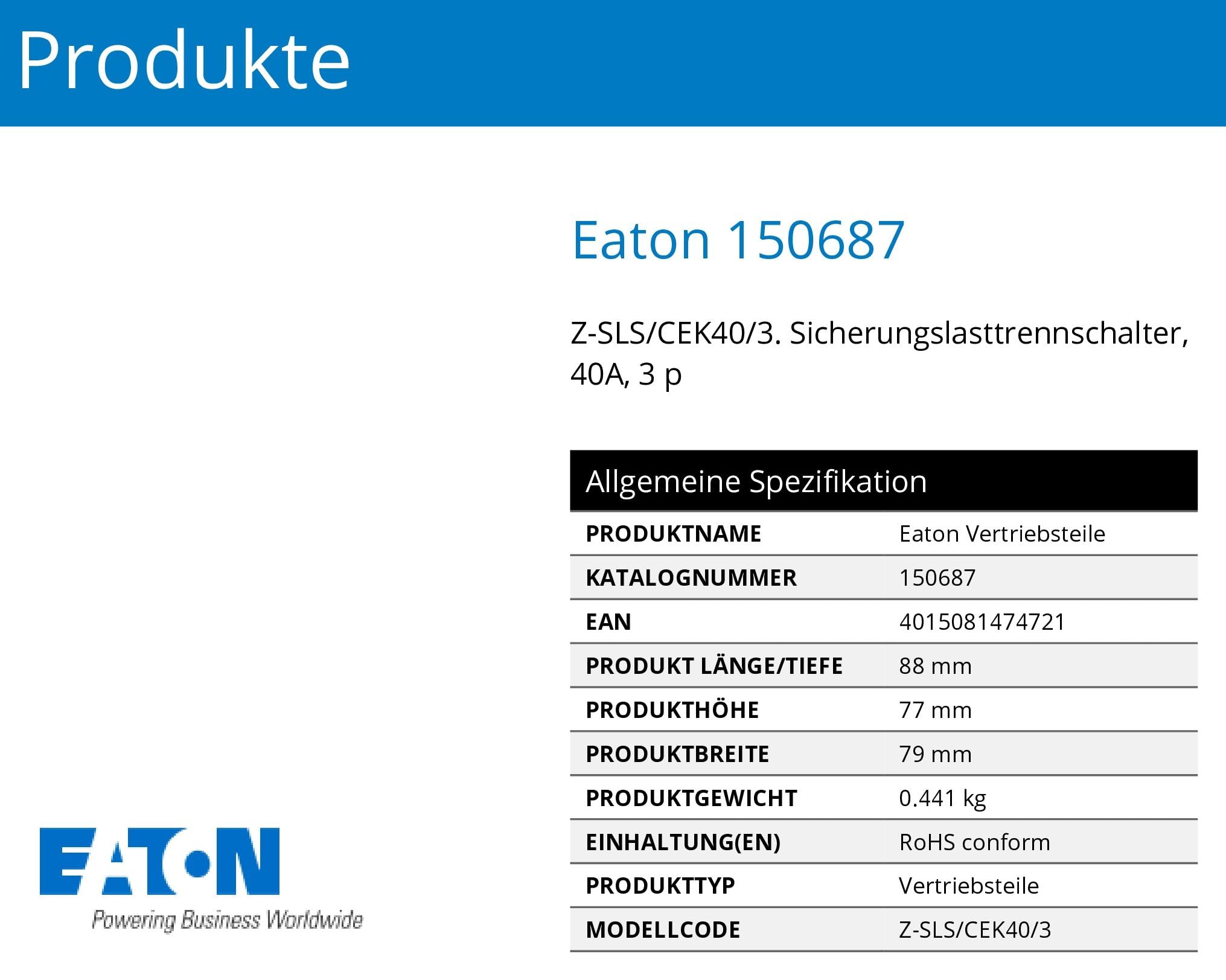 Eaton Z-SLS/CEK40/3 Sicherungslasttrennschalter 40A 400V 3P 3-polig Sicherungs-Lasttrennschalter (150687)