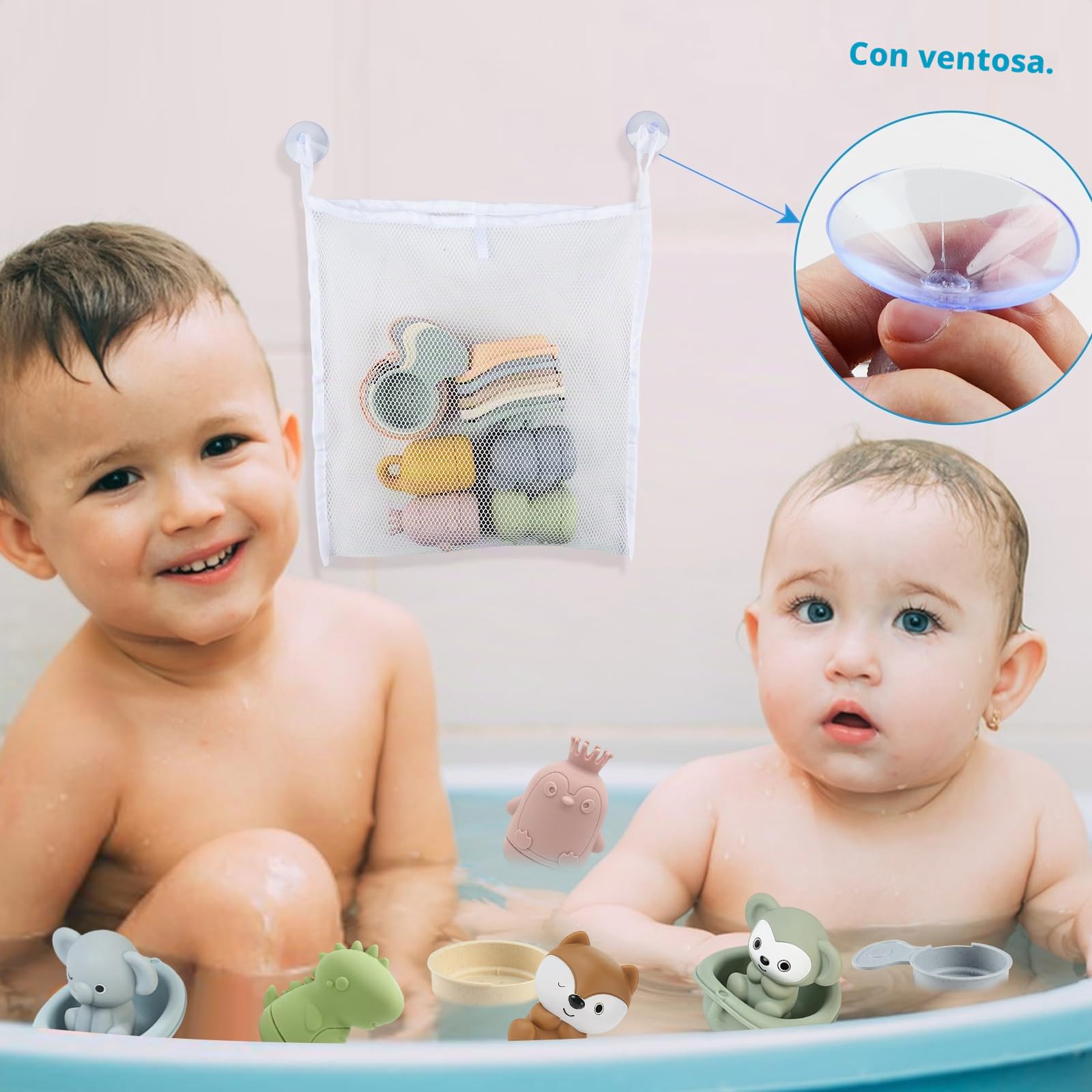 Giocattoli da Bagno Bambini, Giochi Bagnetto, Giocattoli Animali in Silicone con Barchette da Bagno Impilabili e Cucchiaio, Giochi Acqua Giocattolo Che Nuota Giochi Vasca da Bagno Bambini 1 2 3 4 Anni