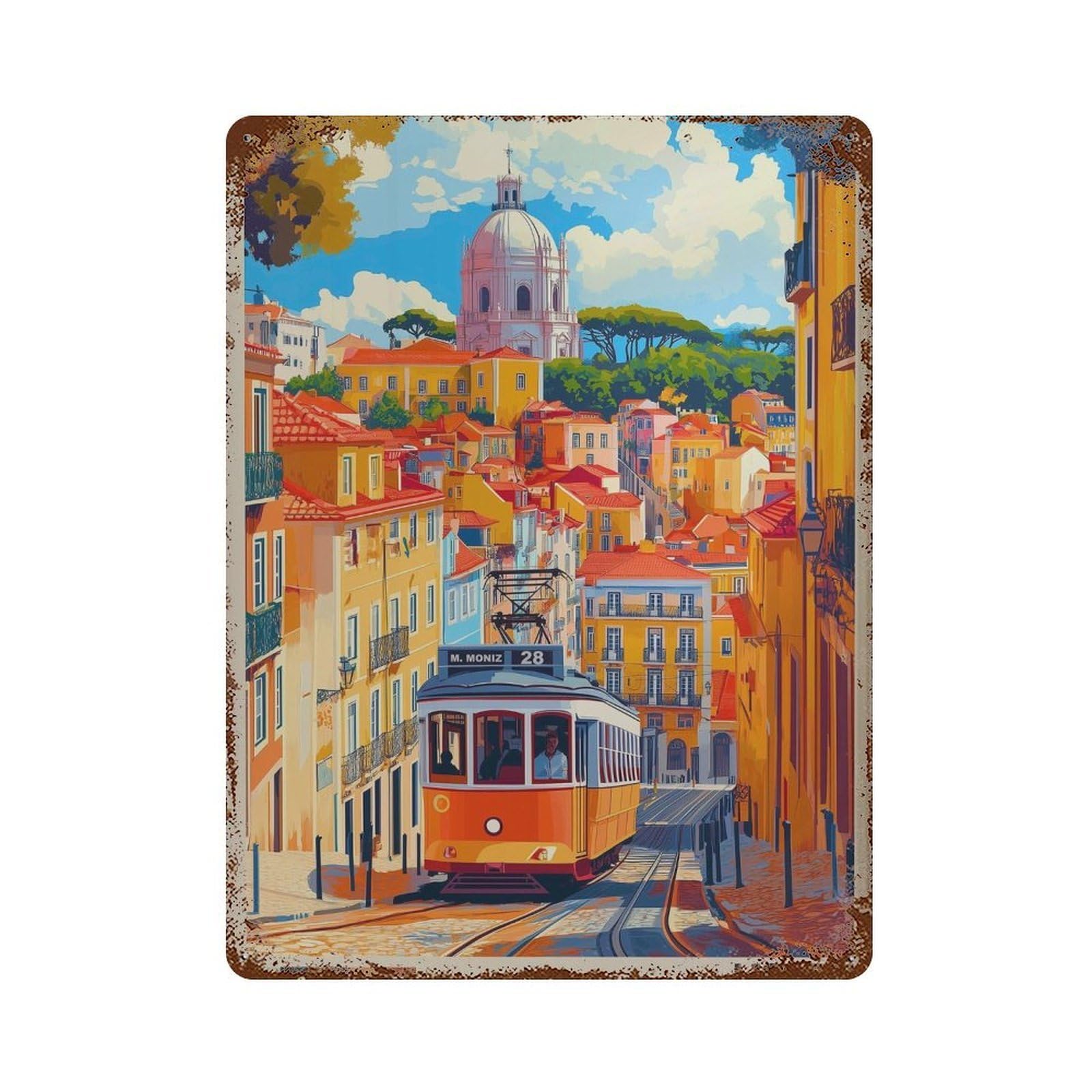 xiaoxiaoshen Lisbon Portugal Travel Vibrant Cityscape (2) Wall Decor Art Metal Tin Poster Modern Home Decor Art Home Bar Shop Decorations Vintage Sign 40x30cm