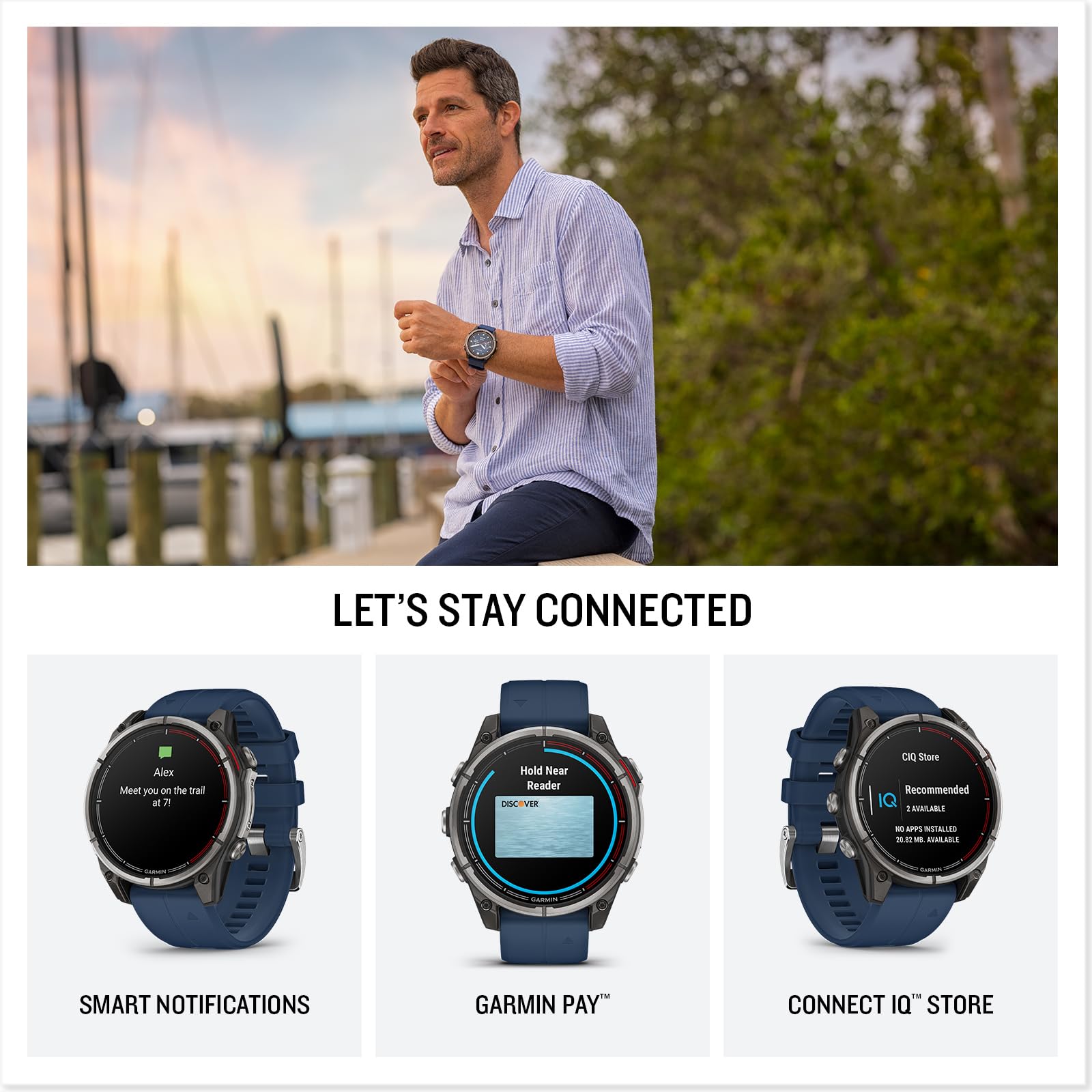 Garmin® quatix® 8, 47 mm, Smartwatch GPS marino, display AMOLED luminoso, controlli chartplotter, torcia integrata, funzionalità di salute e benessere 24/7