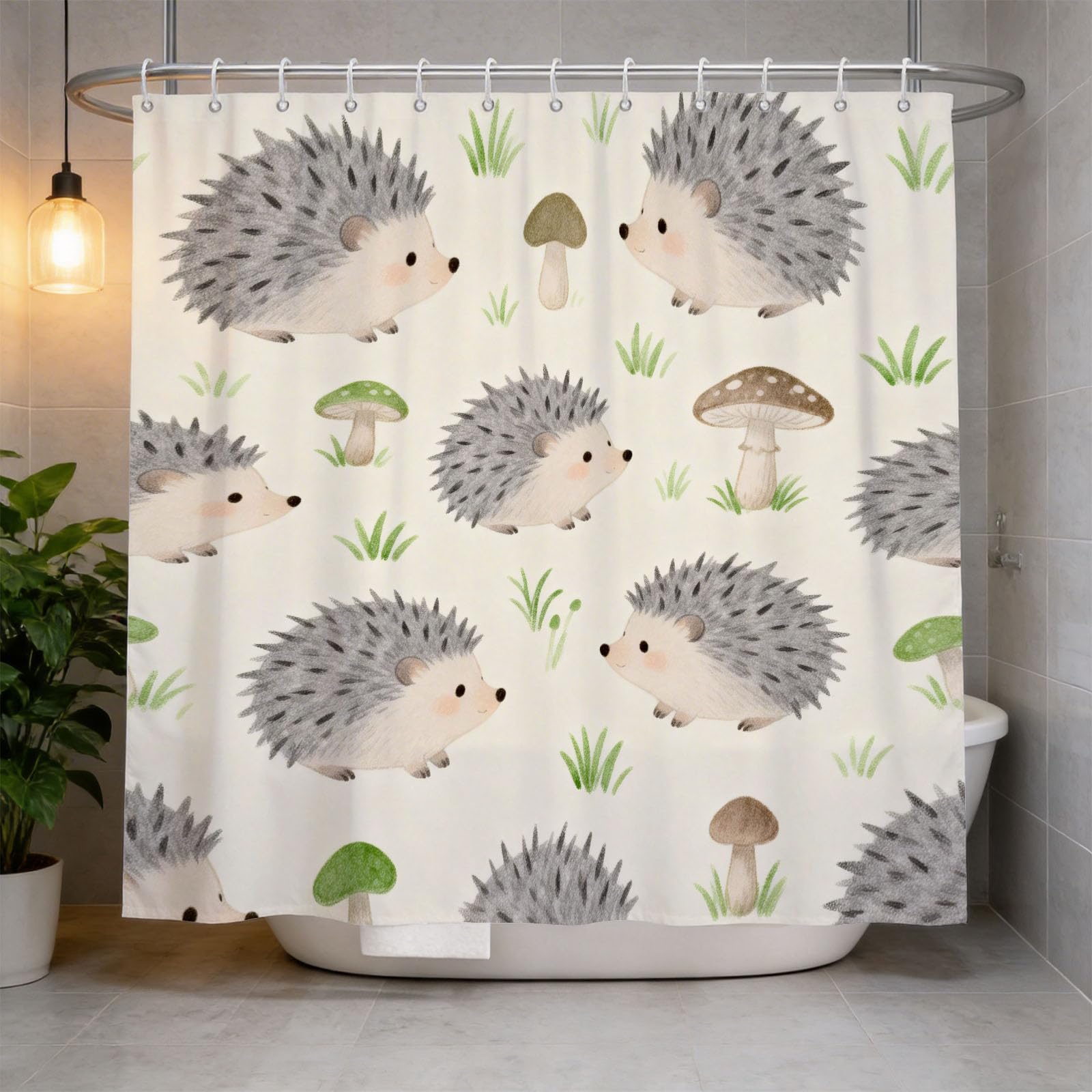 Hongduo 3D Cute Hedgehog Shower Curtain for Stalls Bathtubs Mushroom Bathroom Decor Shower Curtain Set Polyester Fabric Waterproof 180x180cm/71X71 Inch with Hooks
