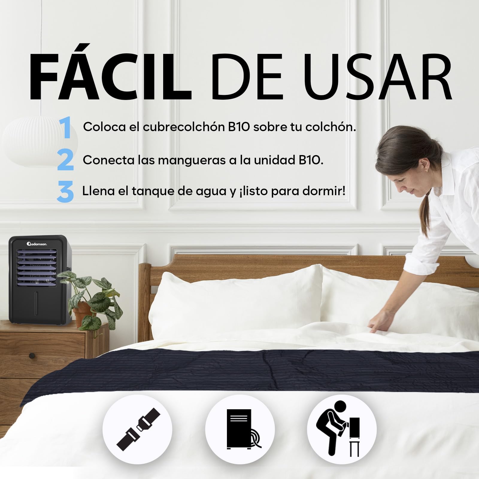 Adamson B10 Bed Cooling System - Twin 190x100 CM - 100% Algodón Colchón Refrescante para Sudores Nocturnos - Enfriador de Cama Ideal para Dormidores Calientes - 5 Años de Garantía - Azul Marino