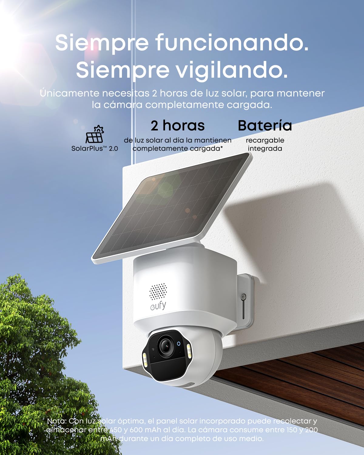 eufy Security eufyCam E42 Camara vigilancia WiFi Exterior Solar, Giro de 360°, Seguimiento con IA, resolución 4K, inalámbrica, sin Costo mensual