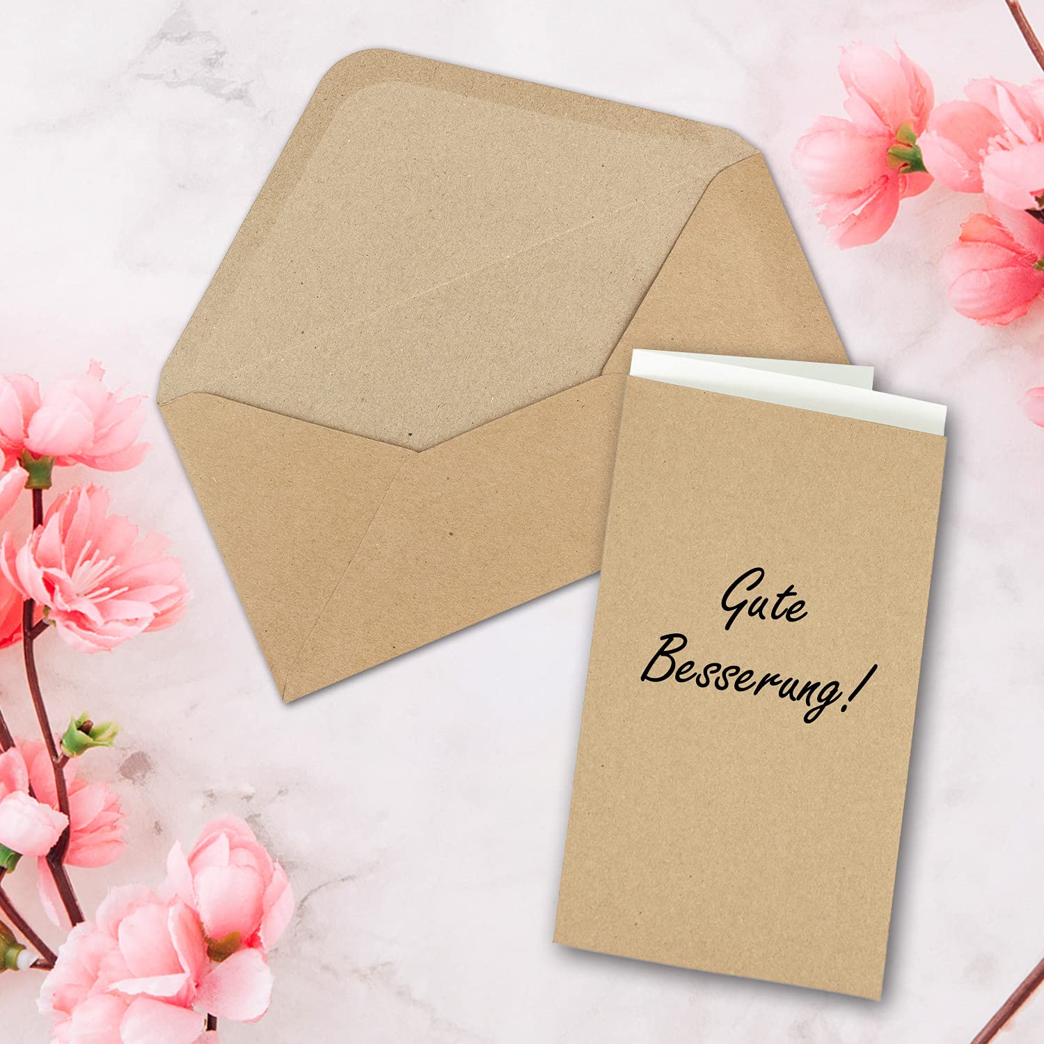 700x Set aus Klappkarten mit Umschlägen & Einlegeblätter - DIN Lang Recycling Einladungskarten in Braun Kraftpapier - Blanko zum Selbstgestalten