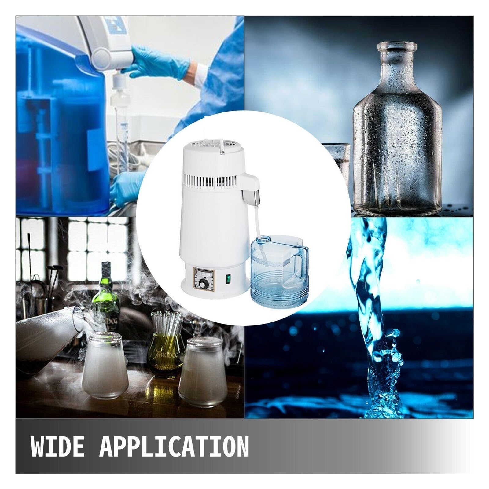Destilador de agua profesional de 4 L, purificador de agua de acero inoxidable, 1 L/h, 750 W, temperatura ajustable, hogar, oficina, laboratorio