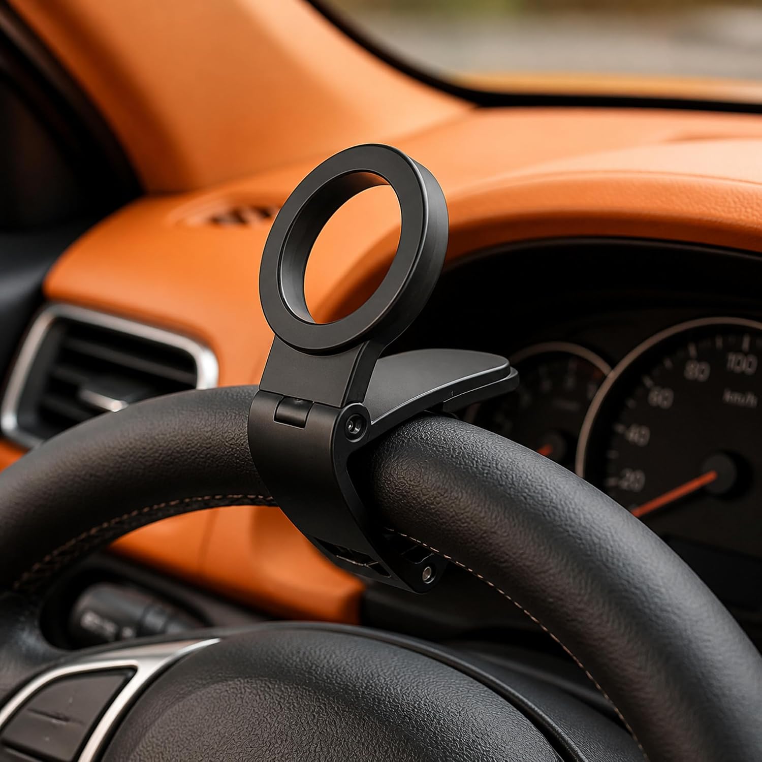 Magnetic Car Phone Holder, Clip-On Steering Wheel & Dashboard Mount with Silicone Pads, 95° Adjustable Hands-Free Mount for iPhone Samsung Smartphones image 2