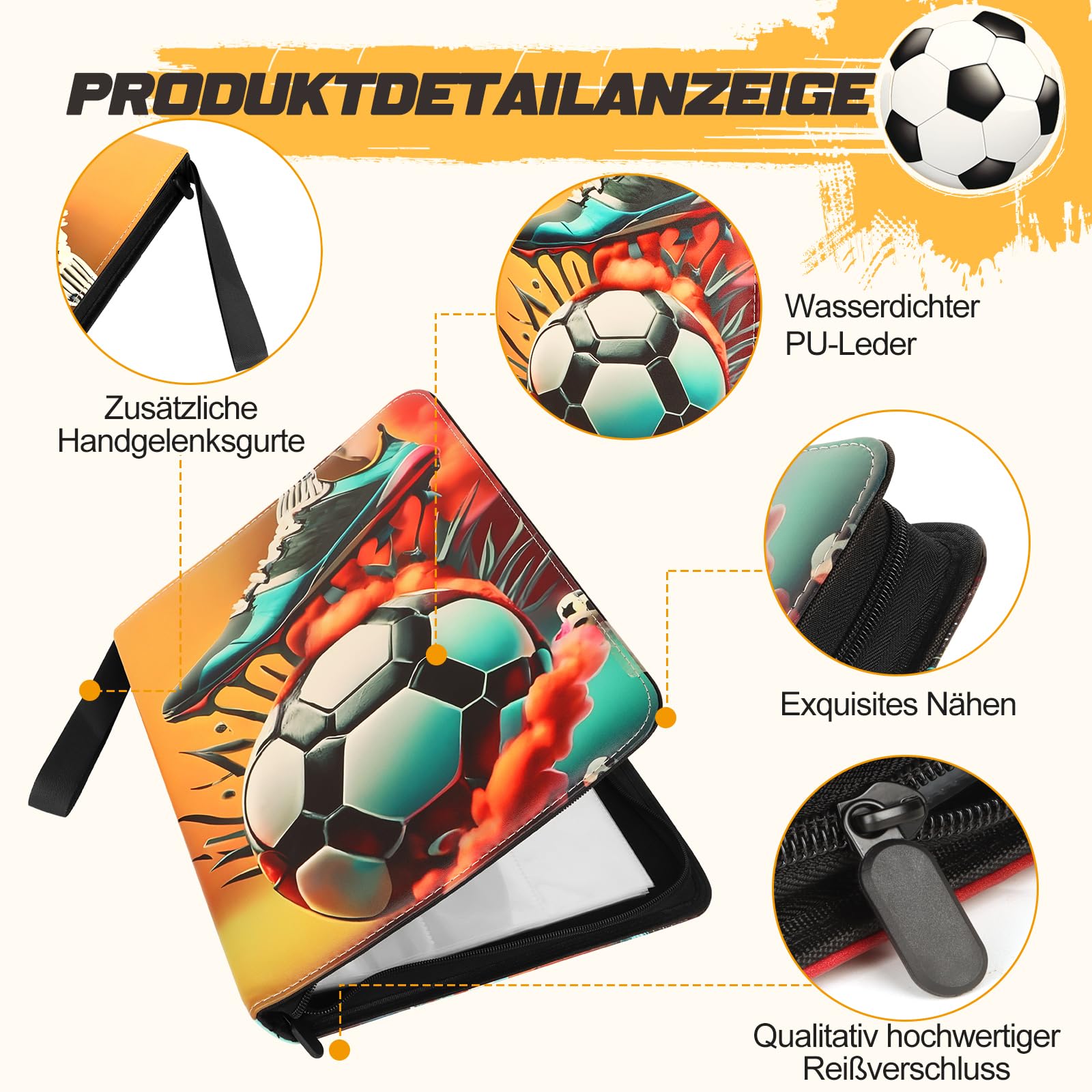 Album kolekcjonerski z motywem piłki nożnej, segregatory, teczki do przechowywania kart, 50 stron, 400 kart, album kolekcjonerski, karty piłkarskie, do kolekcjonowania i wymiany