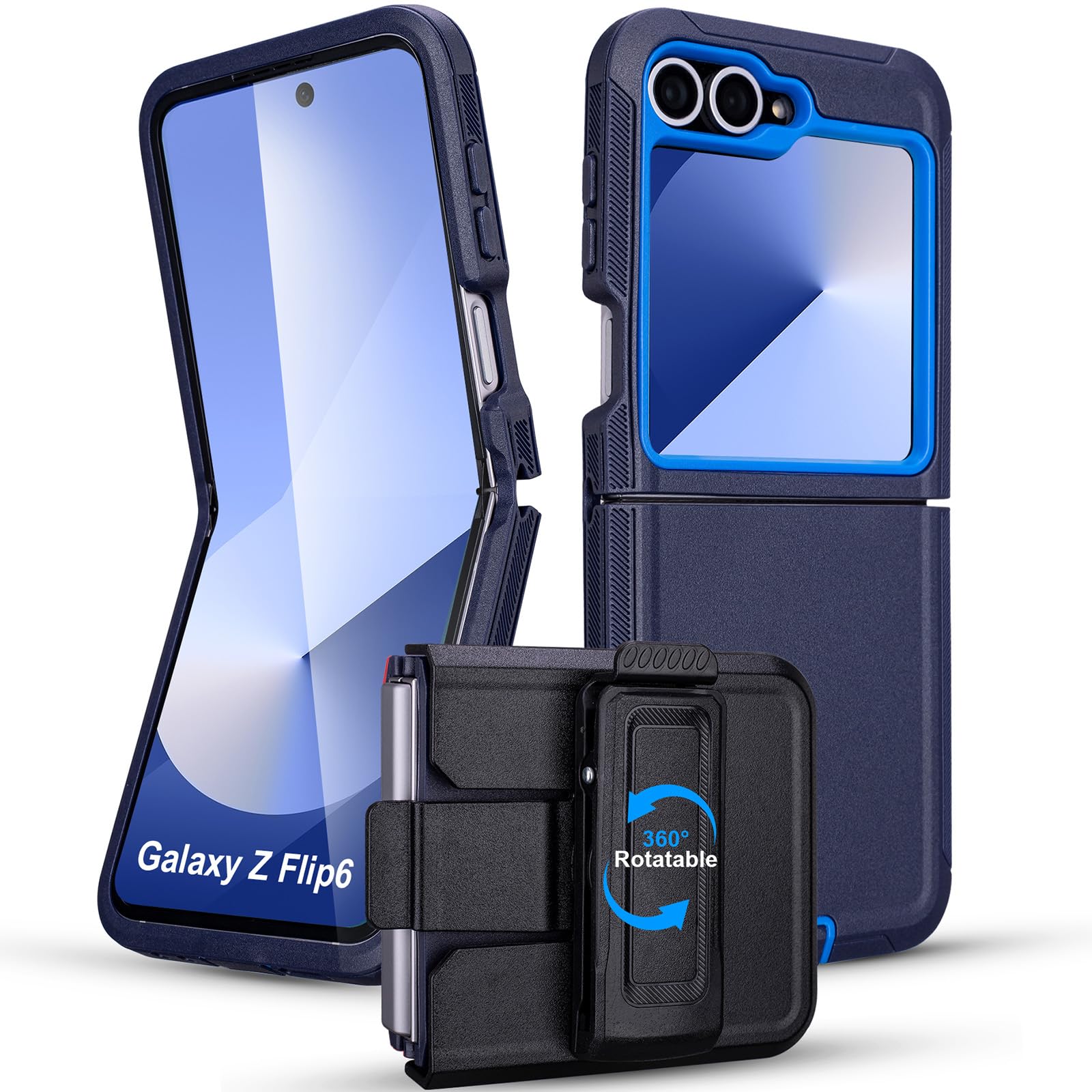 Shockproof for Samsung Galaxy Z Flip 6 Case with Belt Clip, Blue