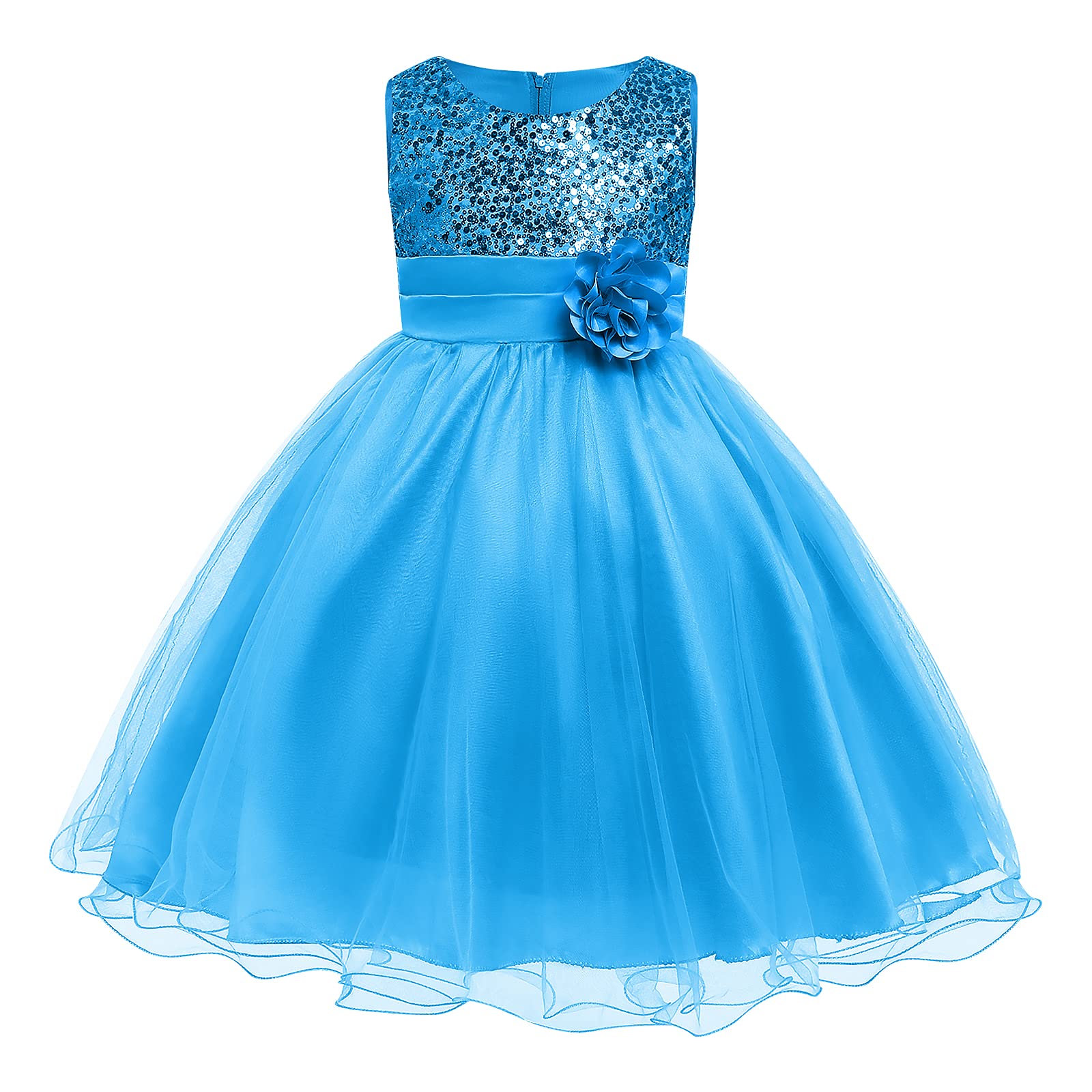 Odizli Niños Niñas Sin Mangas Lentejuelas Flores Tul Vestido de Princesa Vestido de Boda Festiva Primera Comunión Vestido de Bautismo