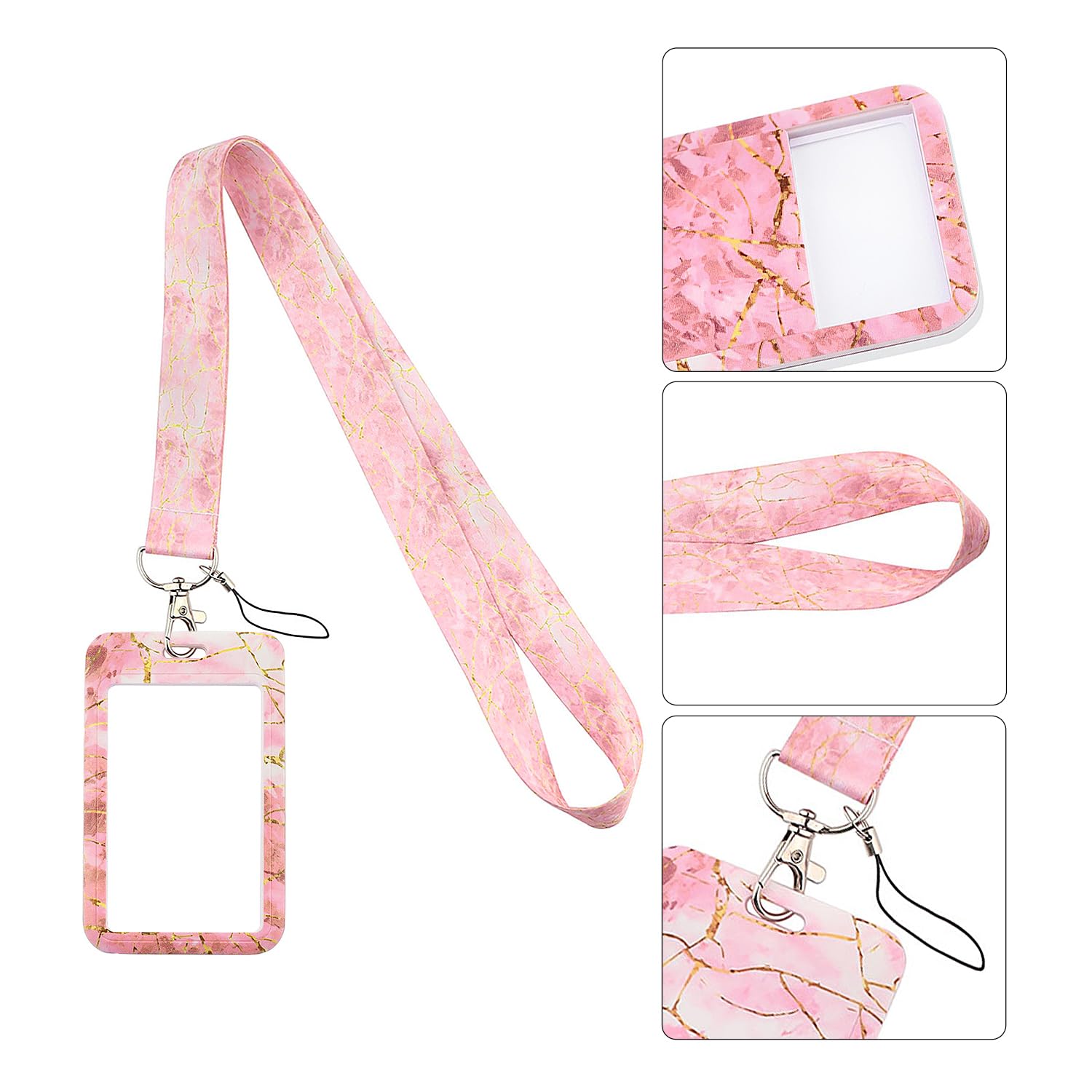 Rumyve Detachable Badge Reel Lanyard Card,Hard Plastic Cute ID Card Holder,Retractable Badge Reel Climbing Buckle Clip and Detachable Lanyard Strap(Pink) - Image 3