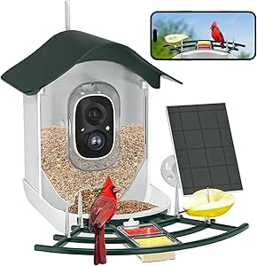 Smart Bird Feeder with Camera, 2K HD AI Identify Birds Species, Bir d Watching Camera with Solar Panel, Auto Capture Bird Videos, Instant Notifications, Ideal Present for Bir d Lover,Dark Green asin的图片