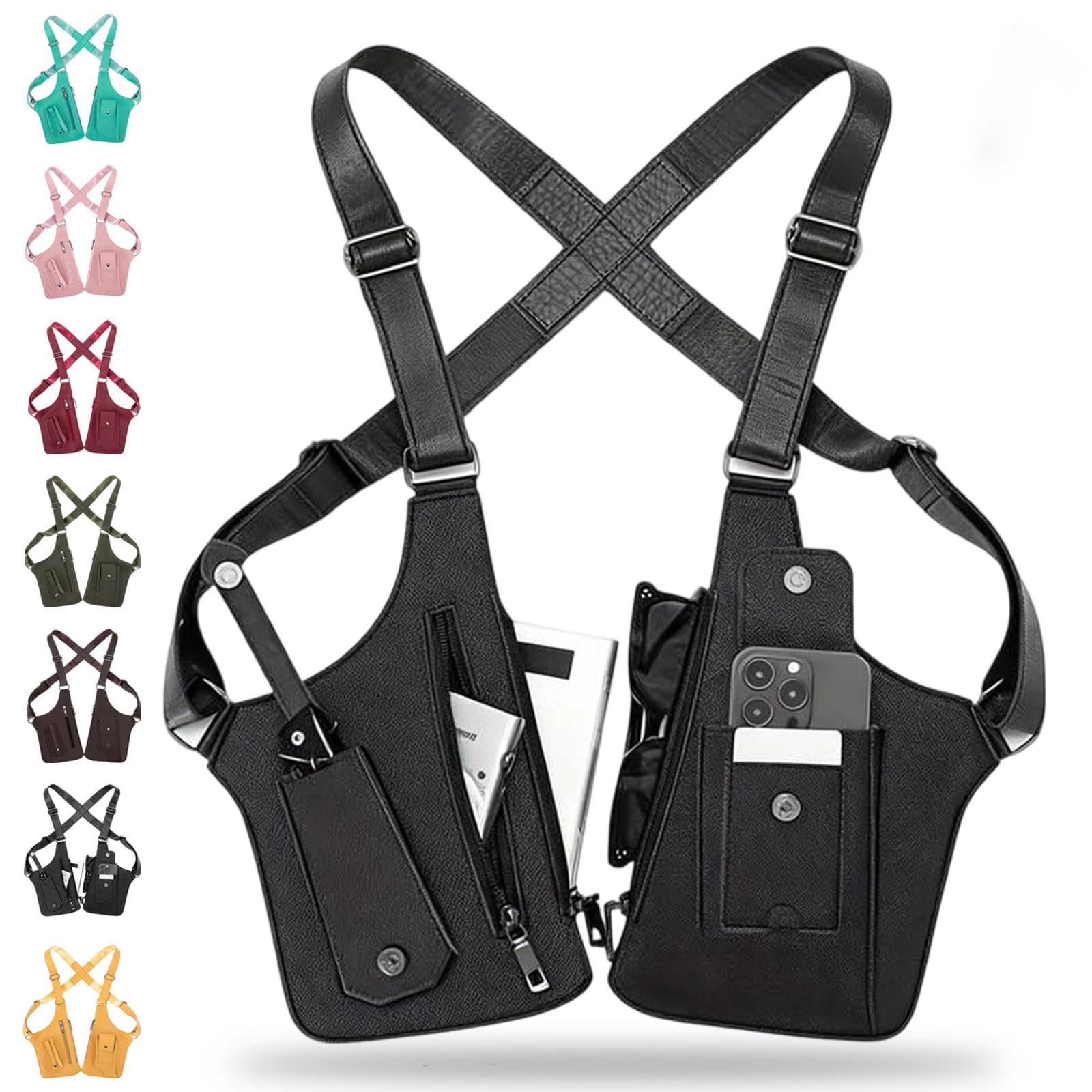 Schulterholster, Vertikales Pistolenholster, Verdeckte Waffenholster, Leder Anti-Diebstahl Schulterholster, Verstellbare Achselholster Tasche mit Doppelfächern,Umhängetasche Für Männer - 1
